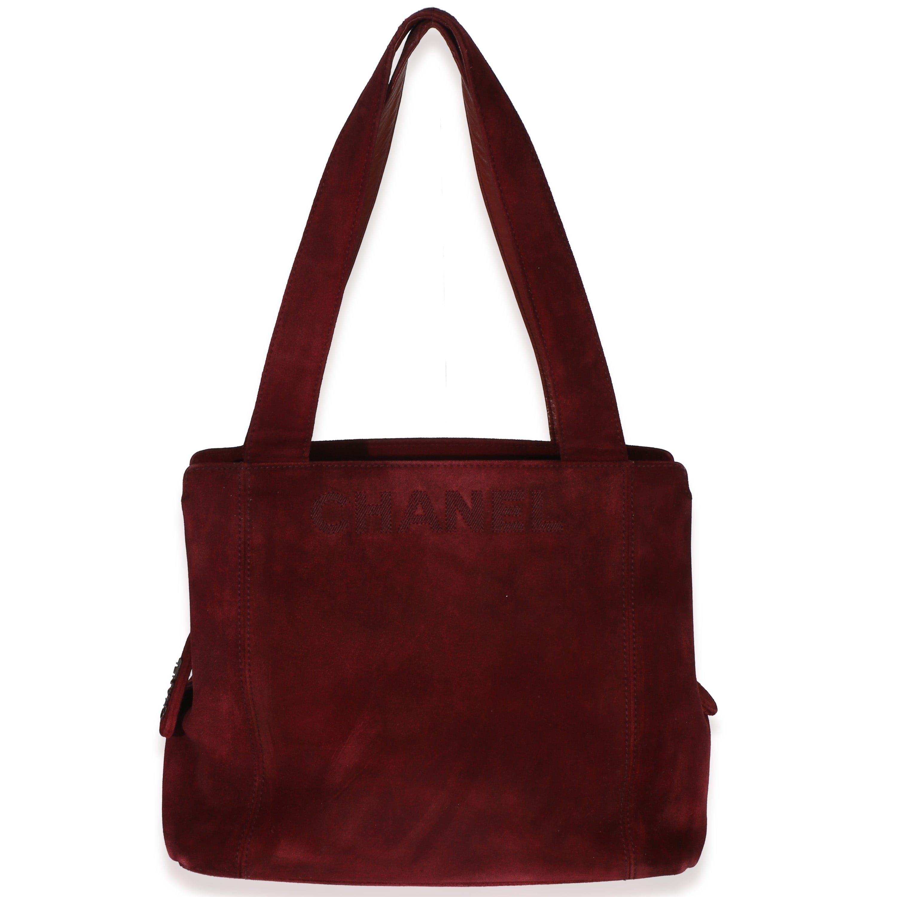 Chanel Vintage Red Suede Logo Small Tote