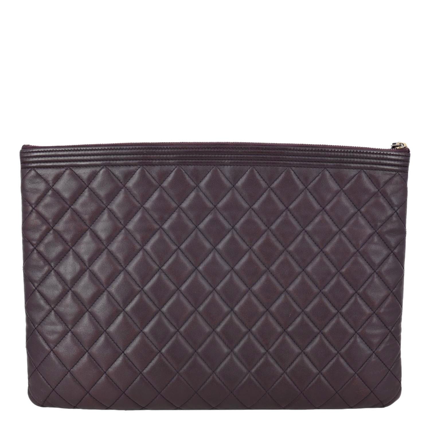 CHANEL Boy O Case Large Quilted Lambskin Leather Zip Pouch Purple