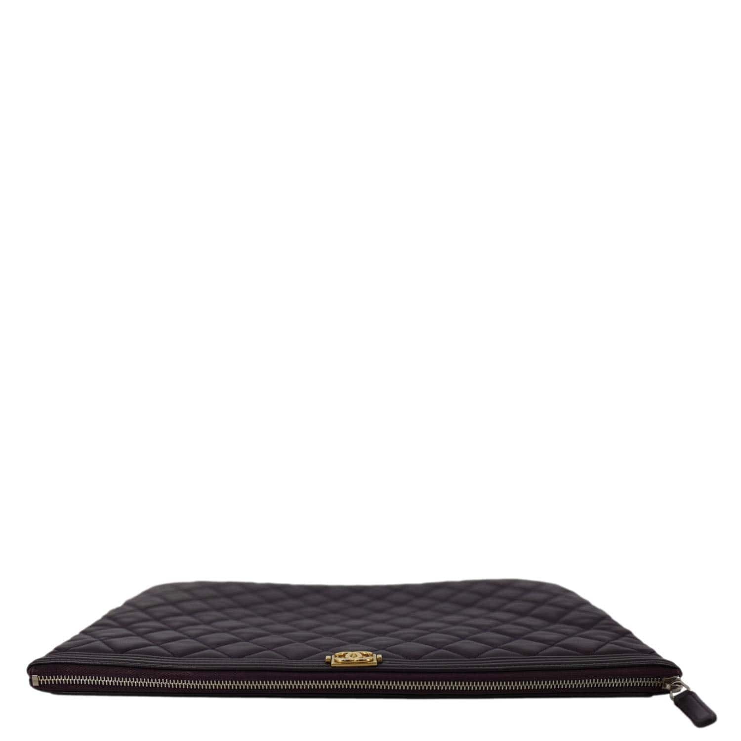 CHANEL Boy O Case Large Quilted Lambskin Leather Zip Pouch Purple