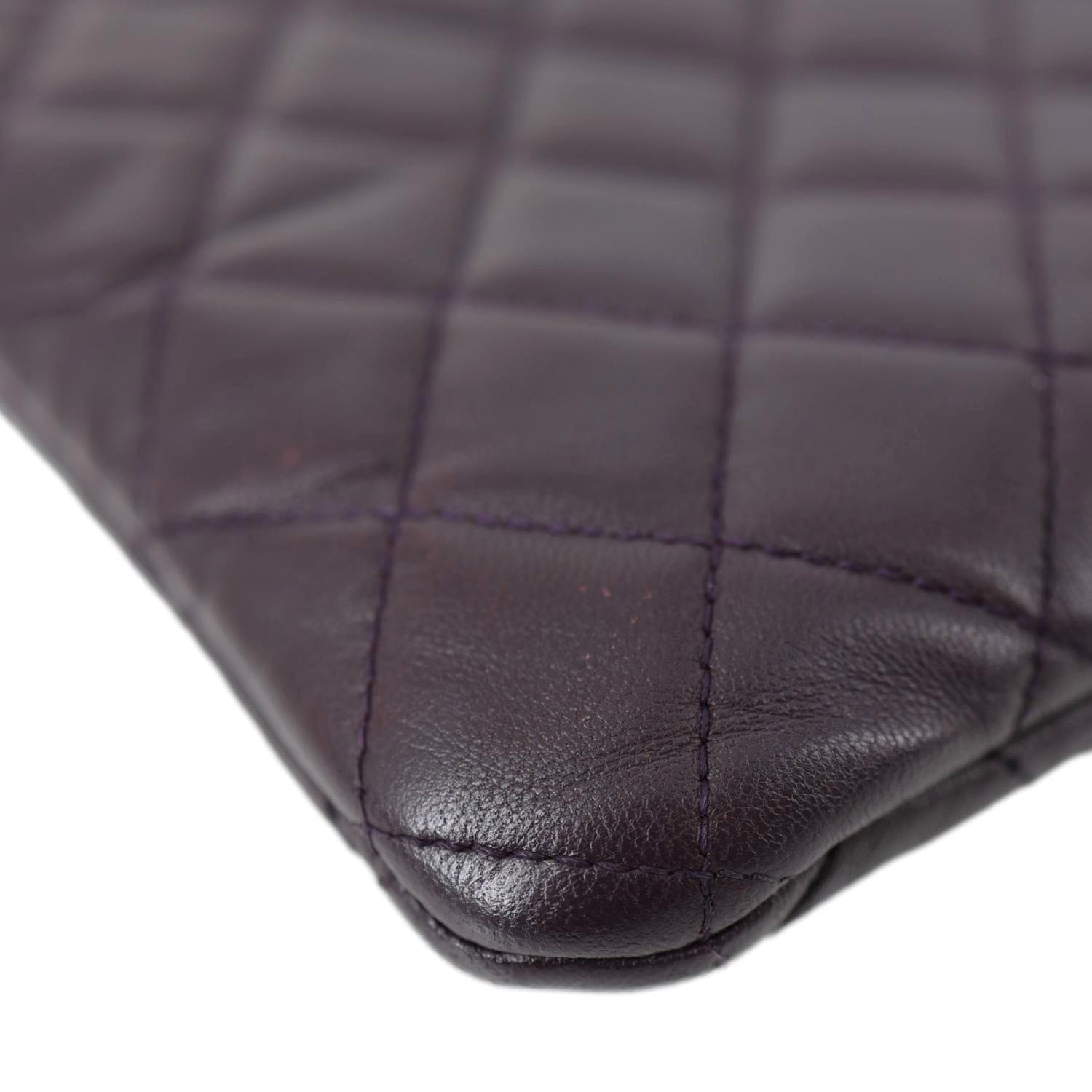 CHANEL Boy O Case Large Quilted Lambskin Leather Zip Pouch Purple