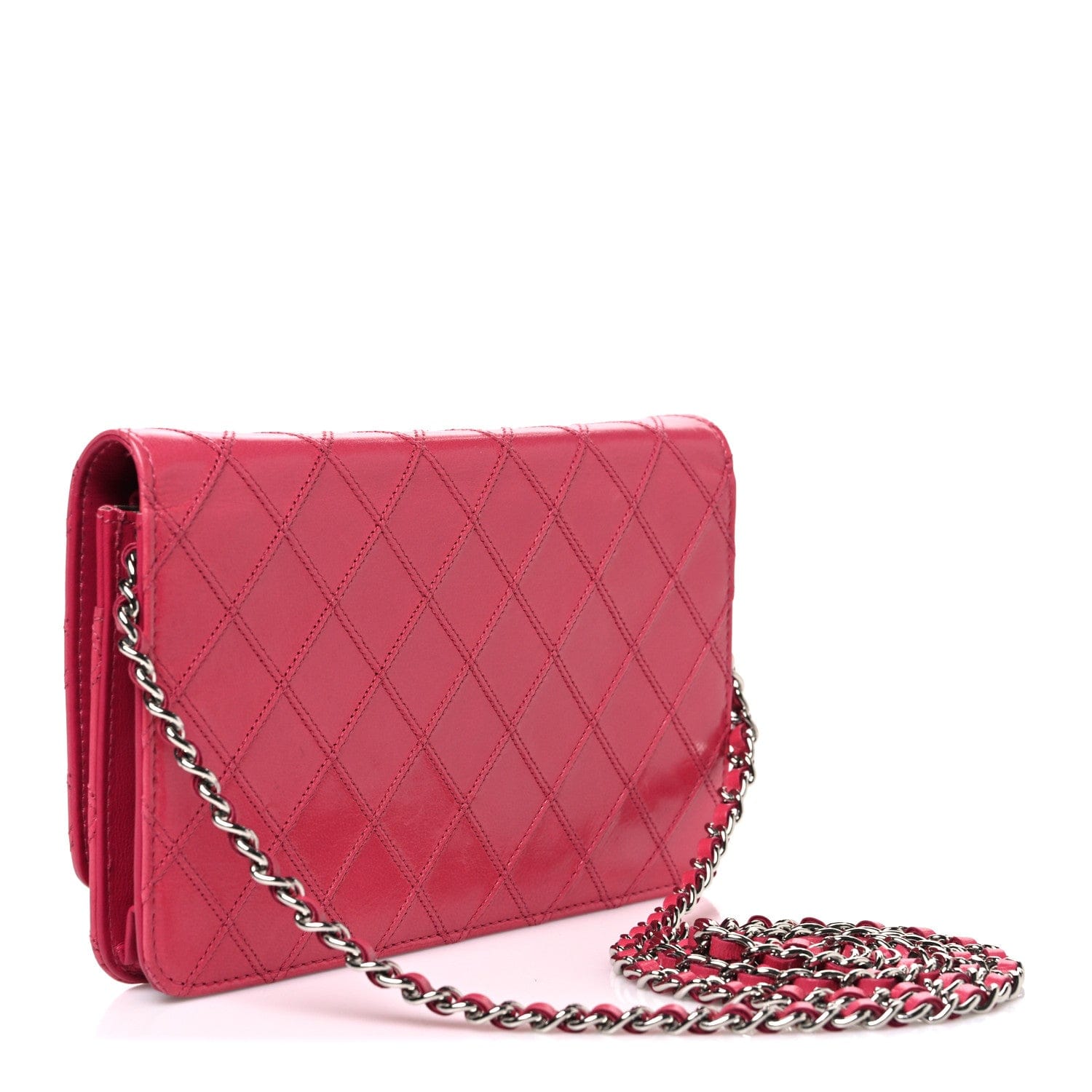 Chanel Lambskin Diamond Stitched Wallet On Chain WOC Pink
