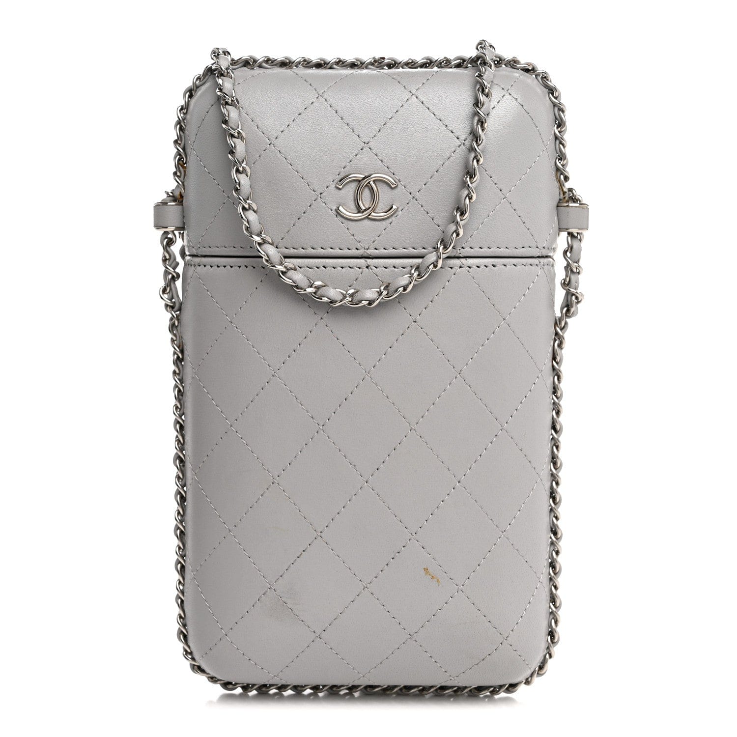 Chanel Lambskin Quilted Chain Around Phone Holder Grey