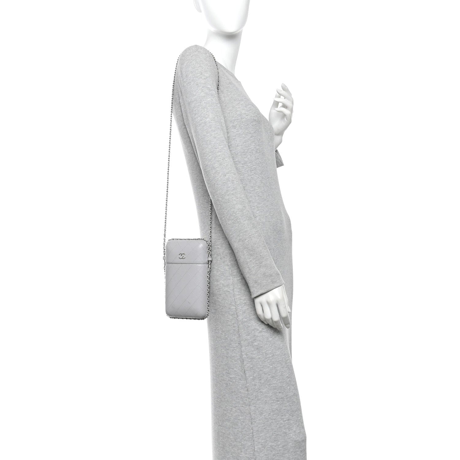 Chanel Lambskin Quilted Chain Around Phone Holder Grey