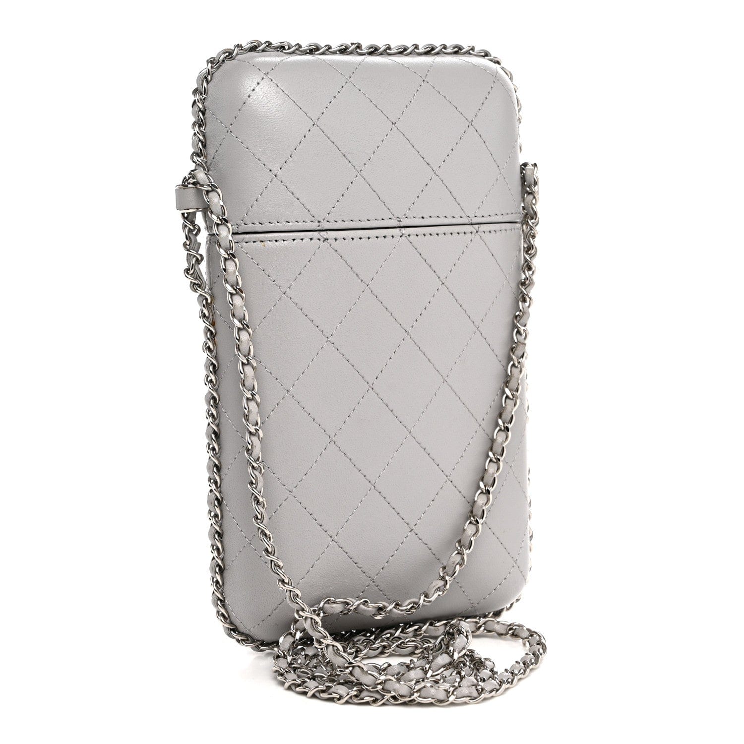 Chanel Lambskin Quilted Chain Around Phone Holder Grey