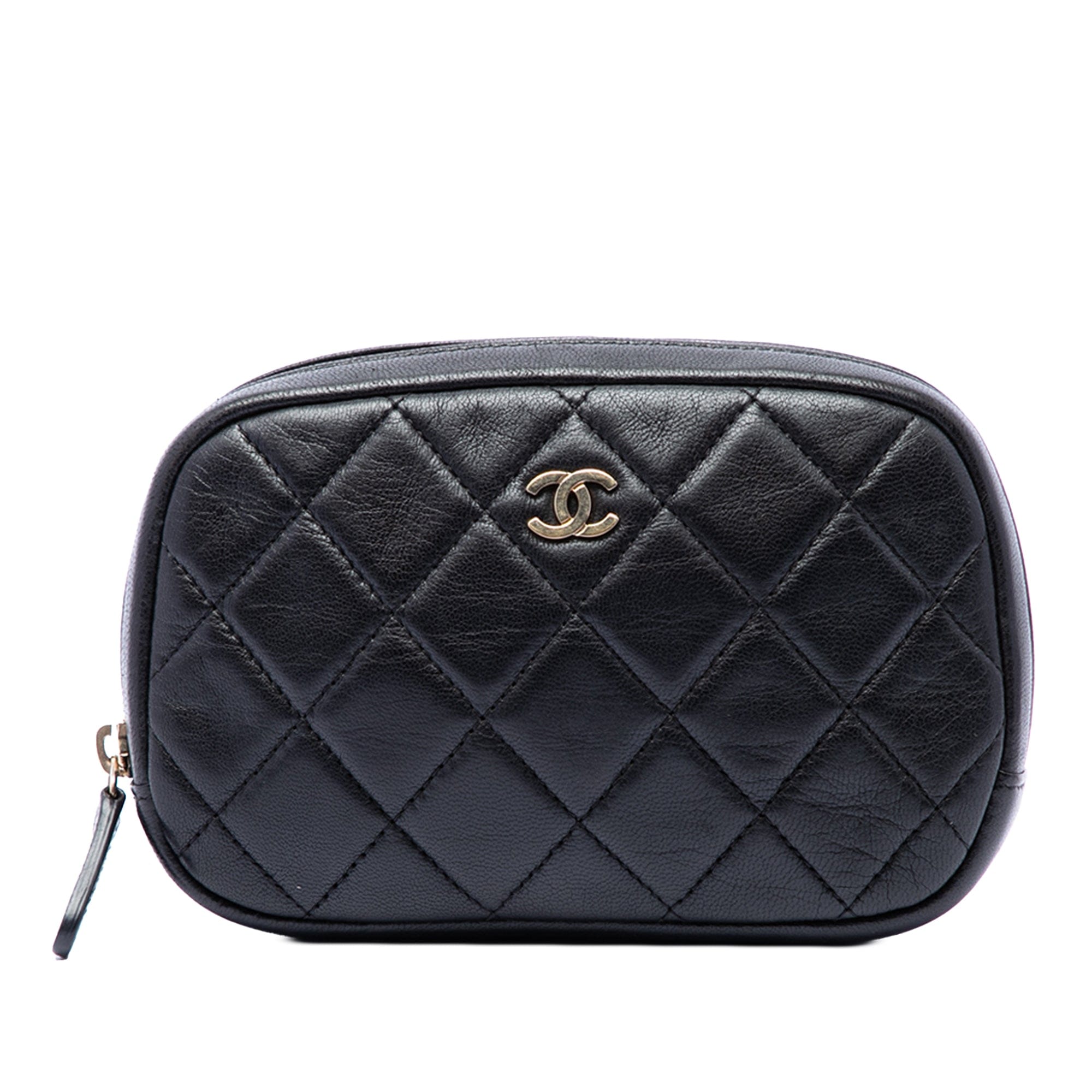 Chanel CC Quilted Lambskin Curvy Cosmetic Case Pouch
