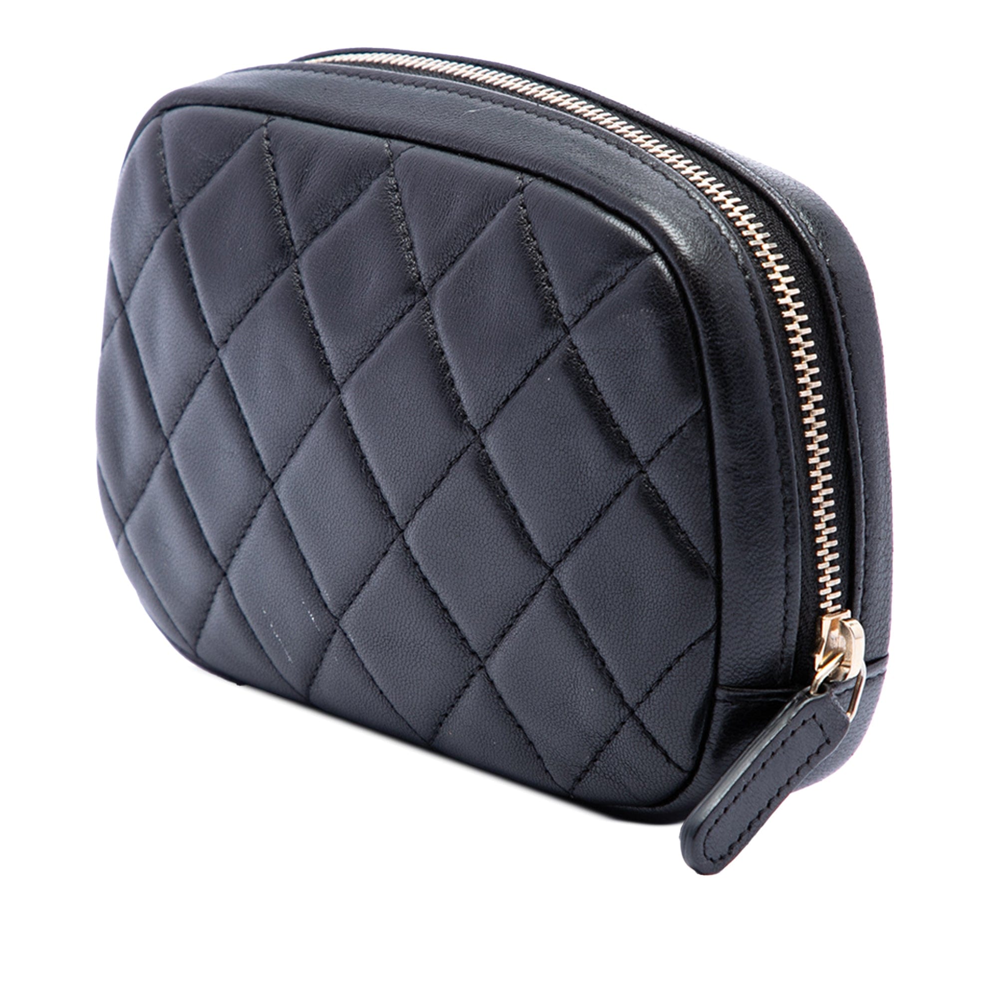 Chanel CC Quilted Lambskin Curvy Cosmetic Case Pouch
