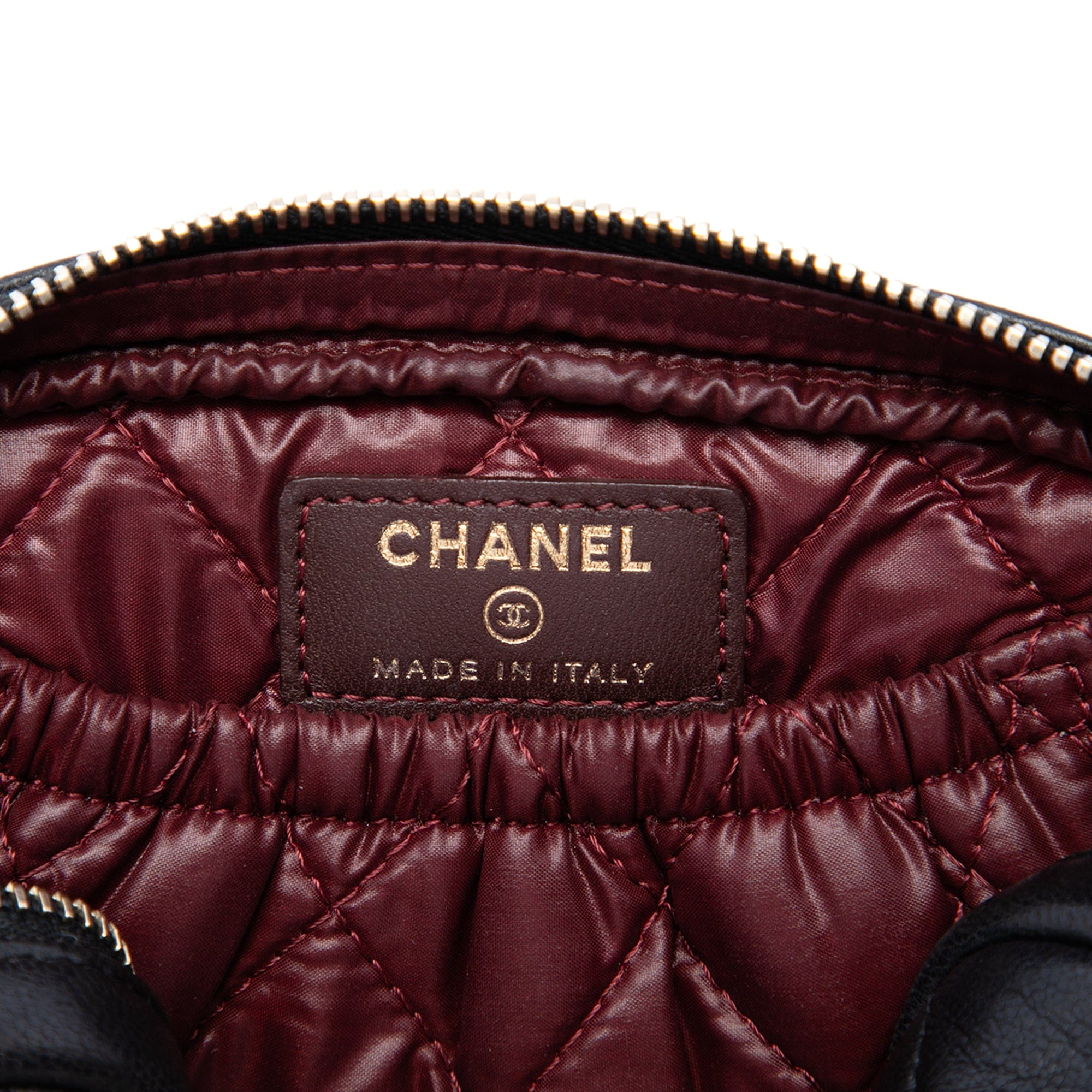 Chanel CC Quilted Lambskin Curvy Cosmetic Case Pouch
