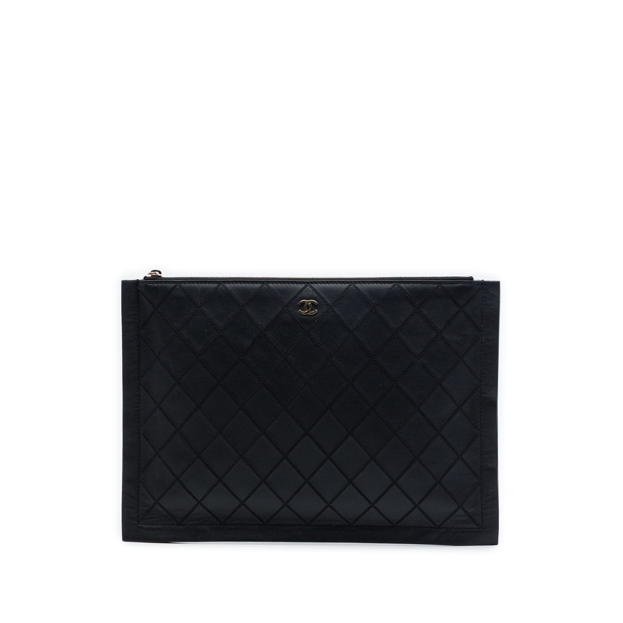 Chanel Large Quilted Stitched Calfskin Zip Pouch