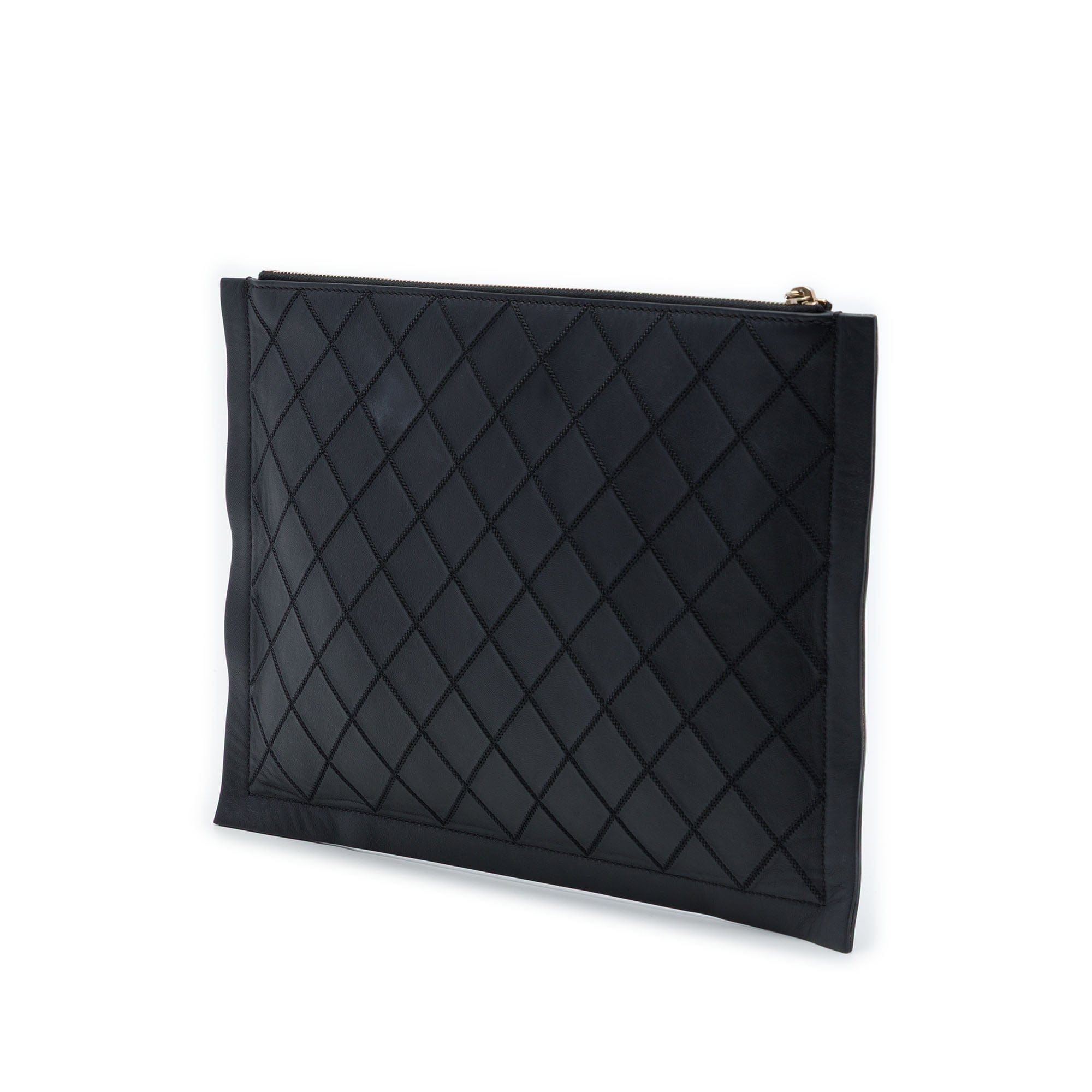 Chanel Large Quilted Stitched Calfskin Zip Pouch