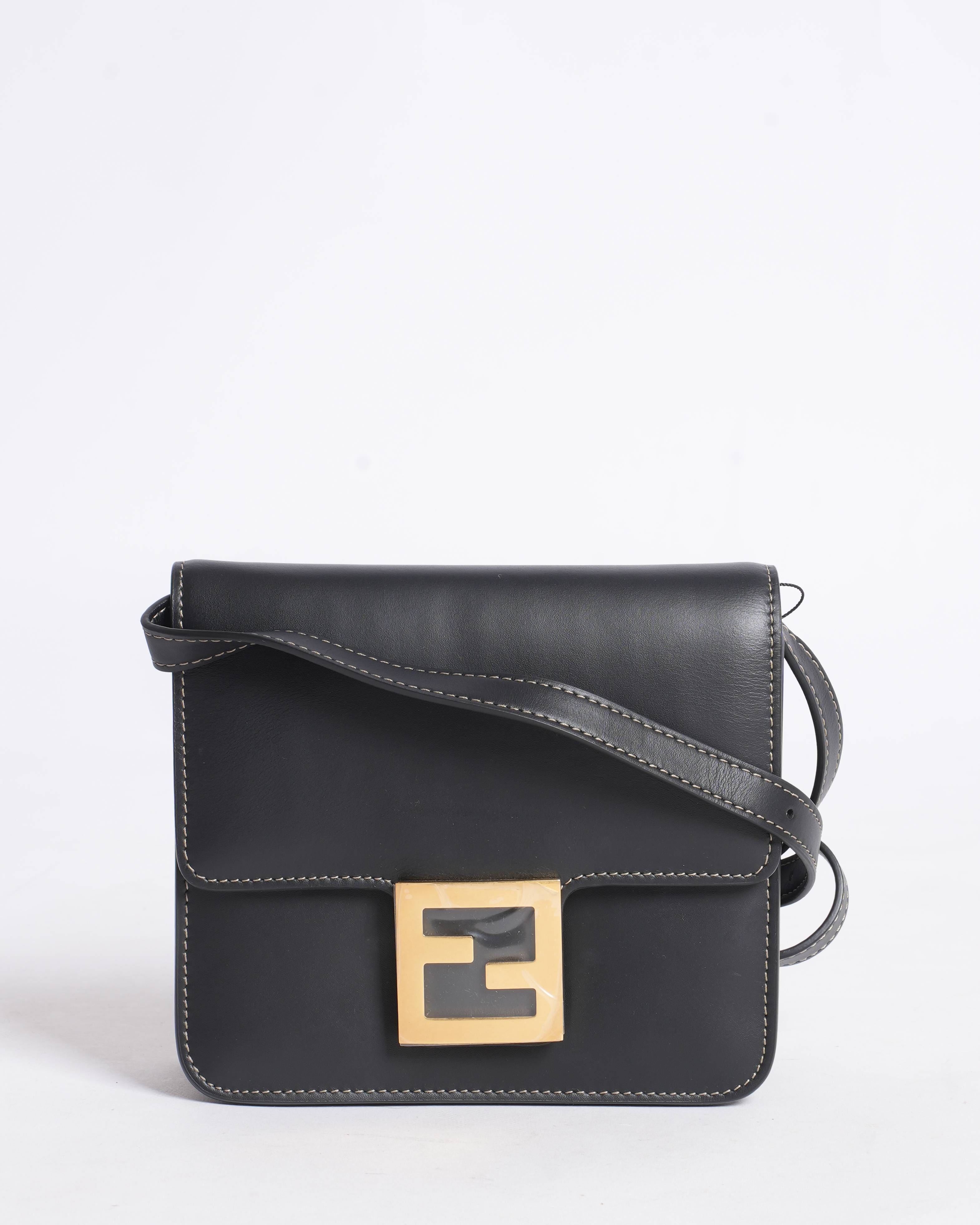 Fendi fab black crossbody bag in smooth calfskin leather