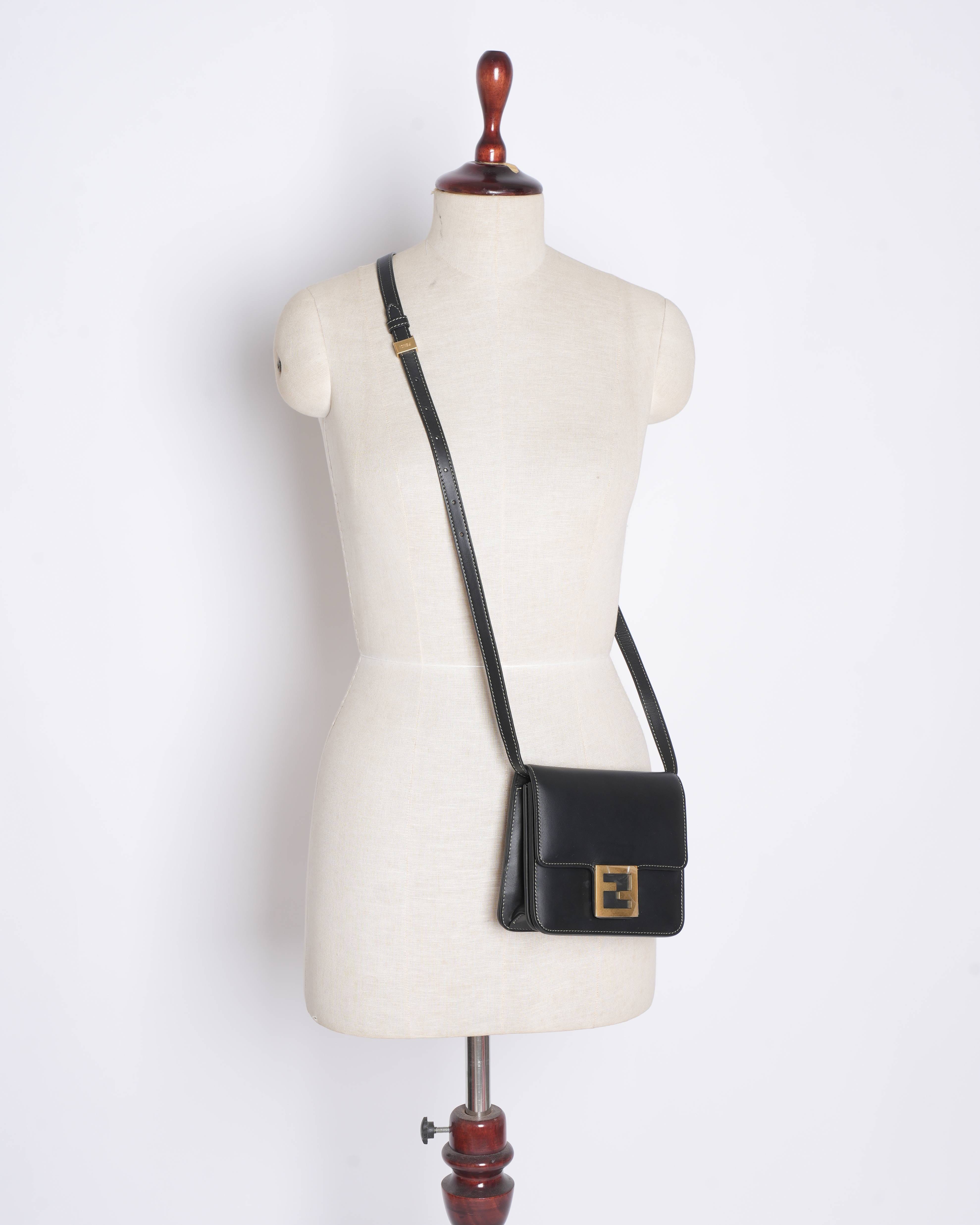 Fendi fab black crossbody bag in smooth calfskin leather