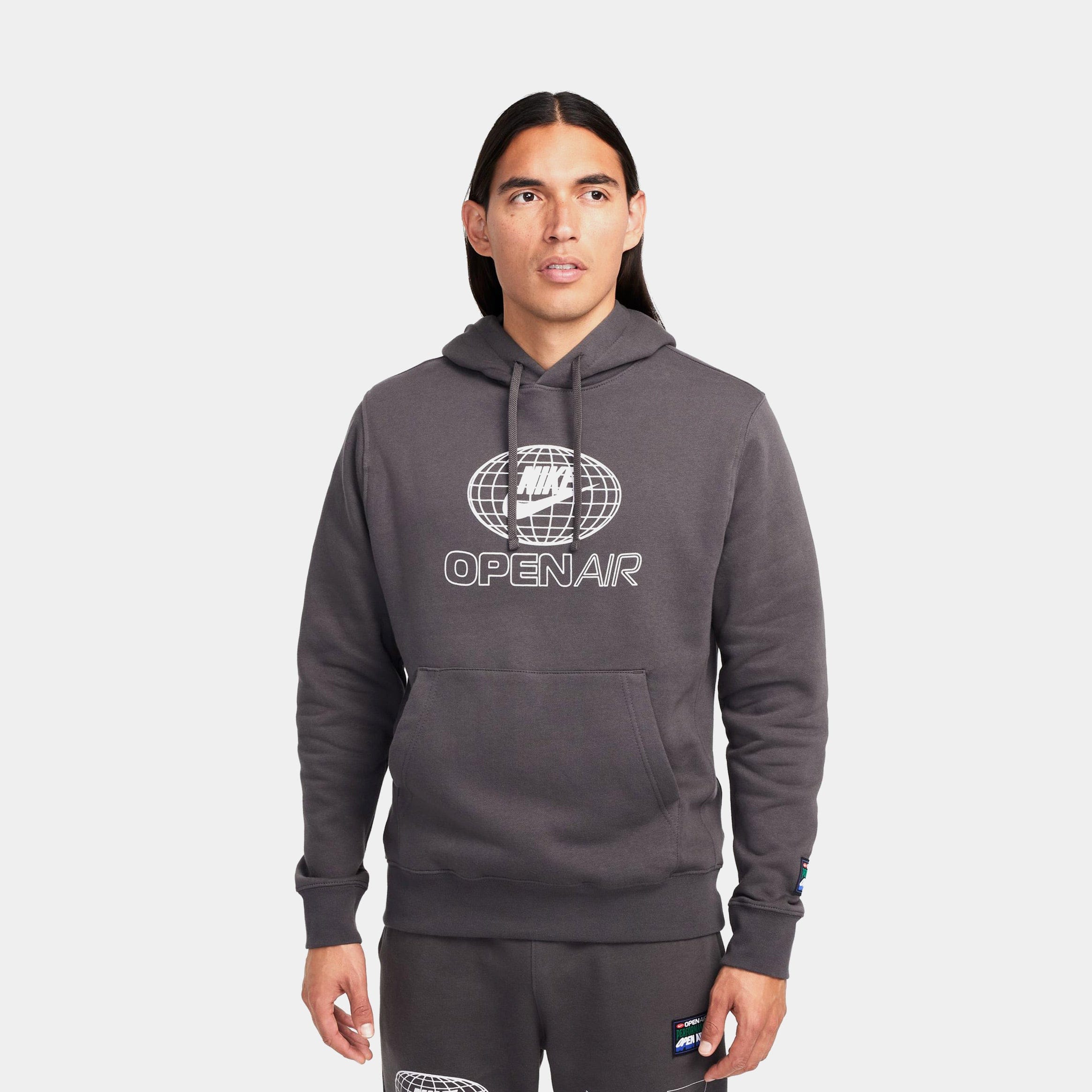 Nike NSW Club Open Air Pullover Mens Hoodie (Grey/Brown)