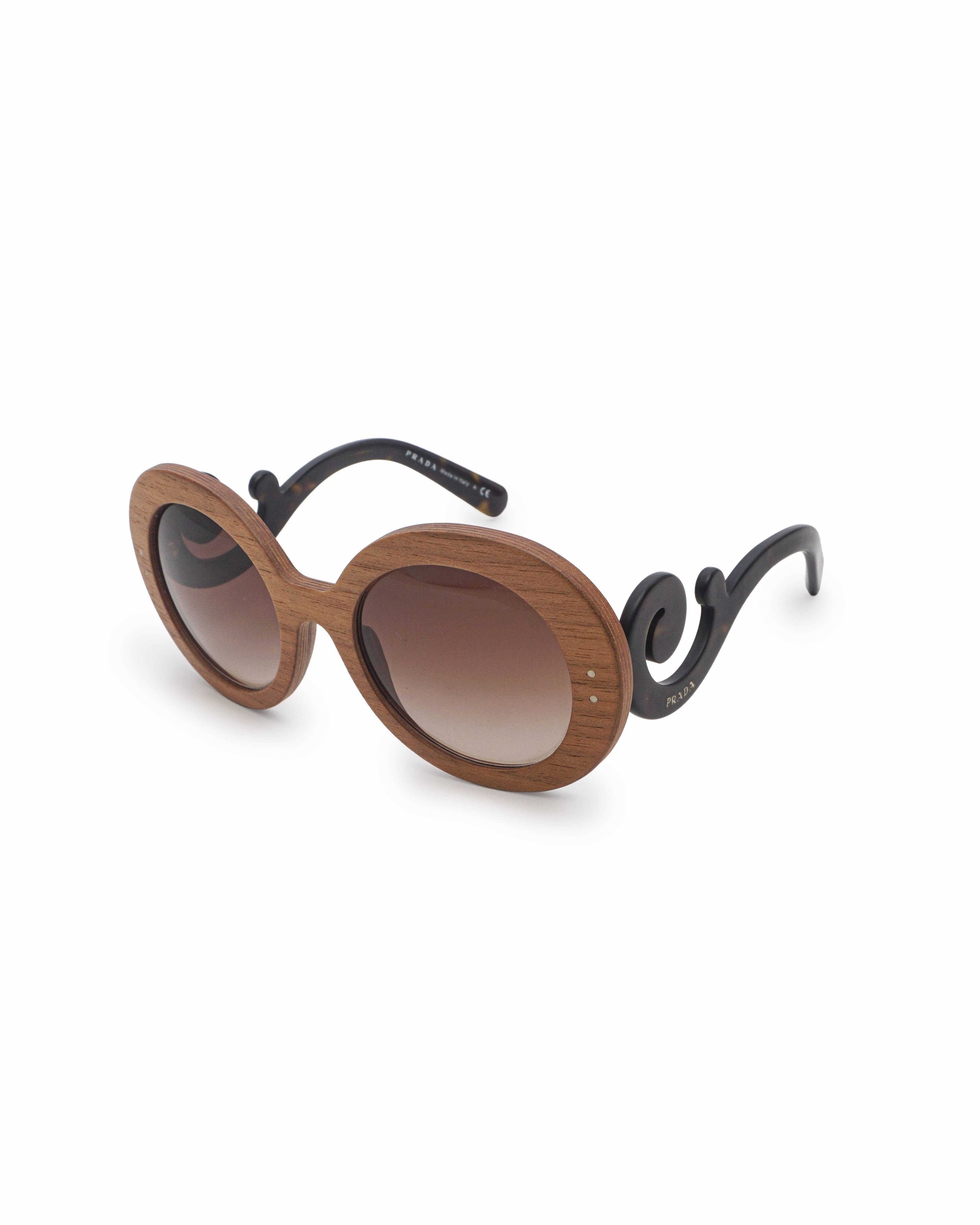 Prada Wood - Effect Acetate Minimal Baroque Oversized Sunglasses