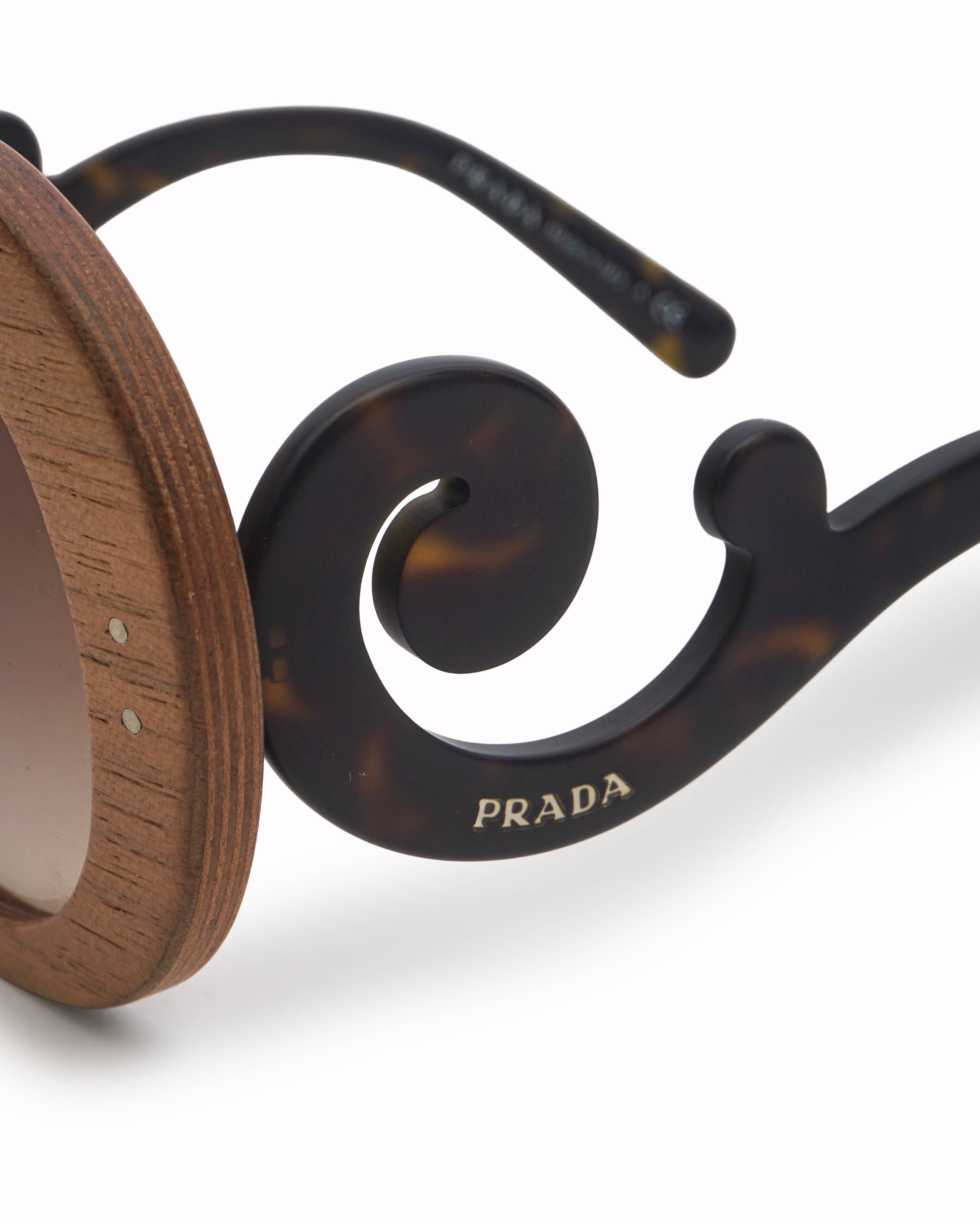 Prada Wood - Effect Acetate Minimal Baroque Oversized Sunglasses