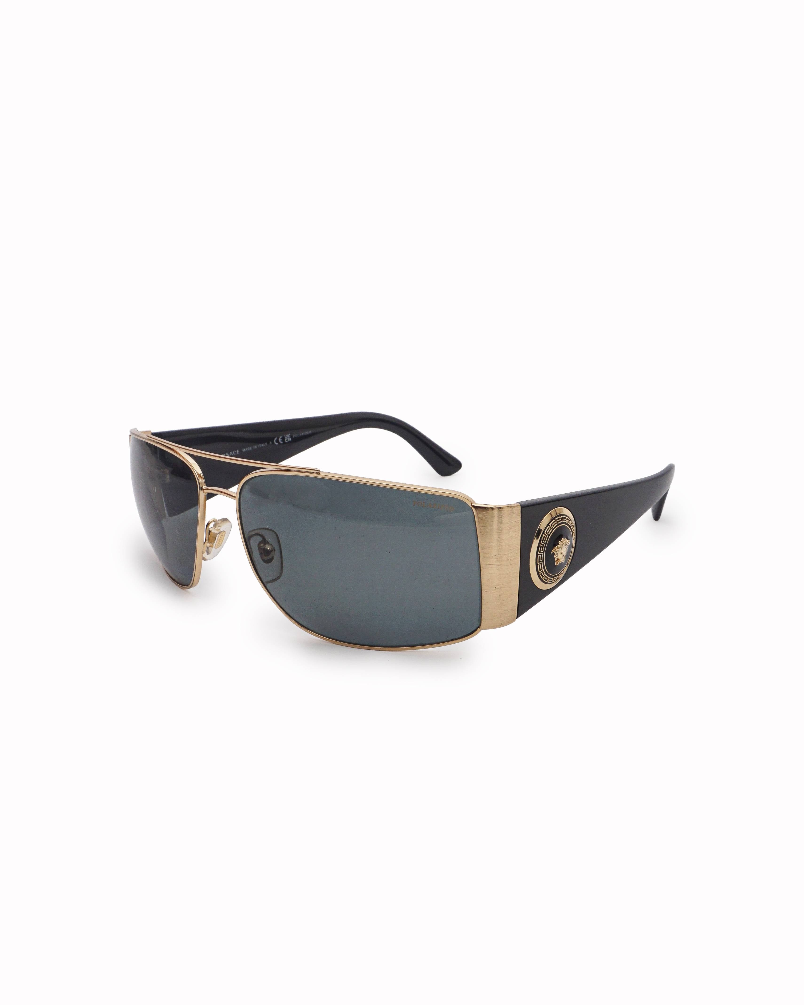 Versace Black & Gold Medusa Polarized Shield Sunglasses