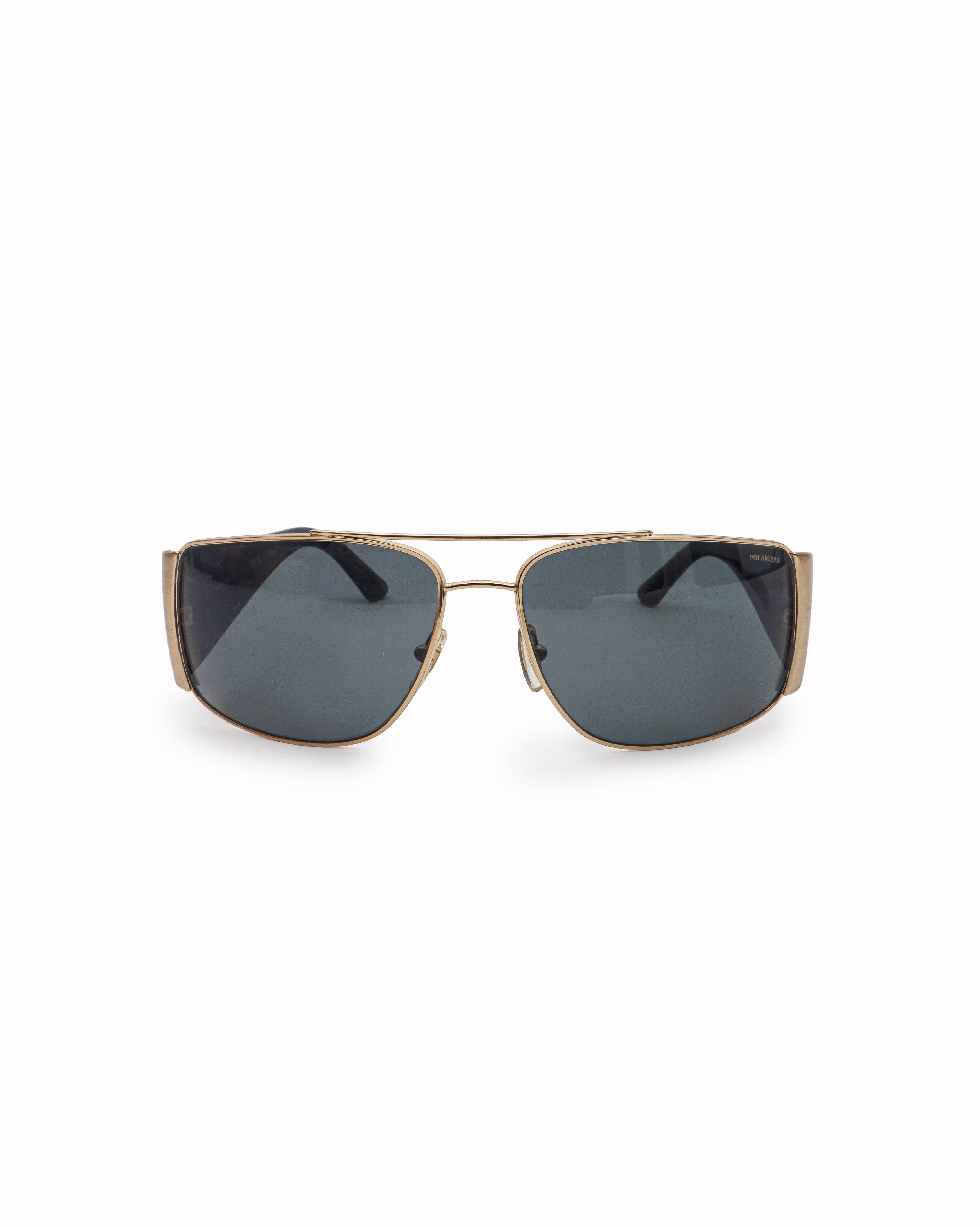 Versace Black & Gold Medusa Polarized Shield Sunglasses