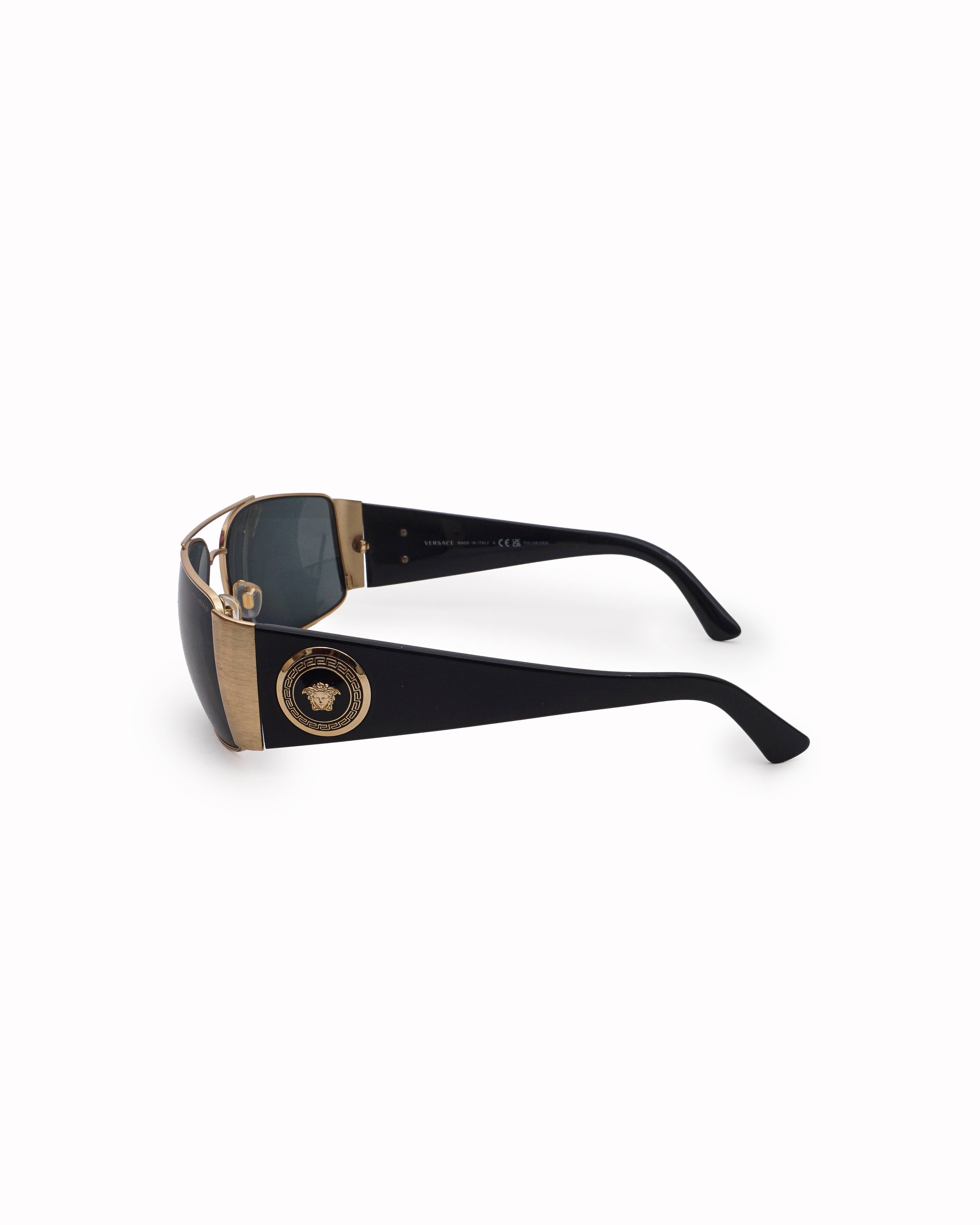 Versace Black & Gold Medusa Polarized Shield Sunglasses