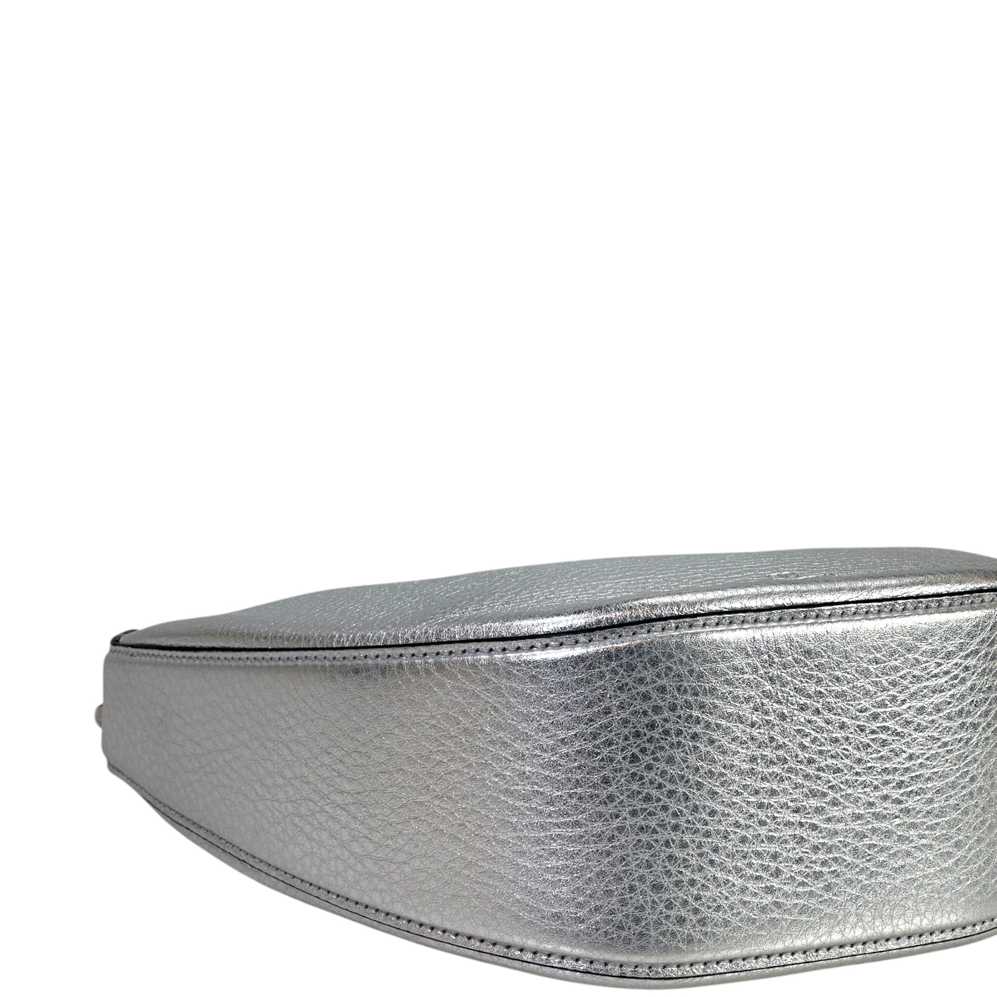 Valentino Garavani VLogo Moon Mini Hobo Bag Silver Metallic Calfskin