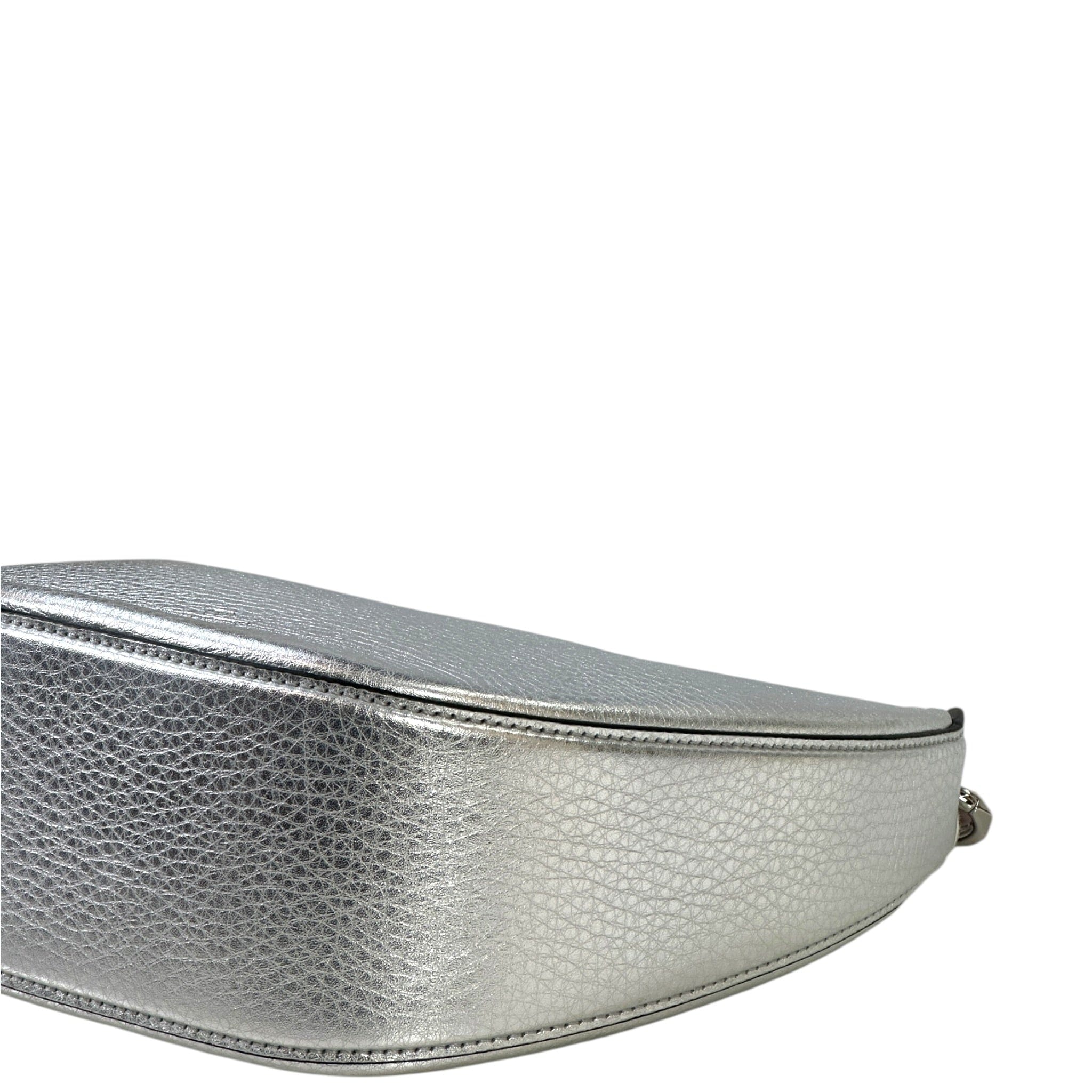 Valentino Garavani VLogo Moon Mini Hobo Bag Silver Metallic Calfskin
