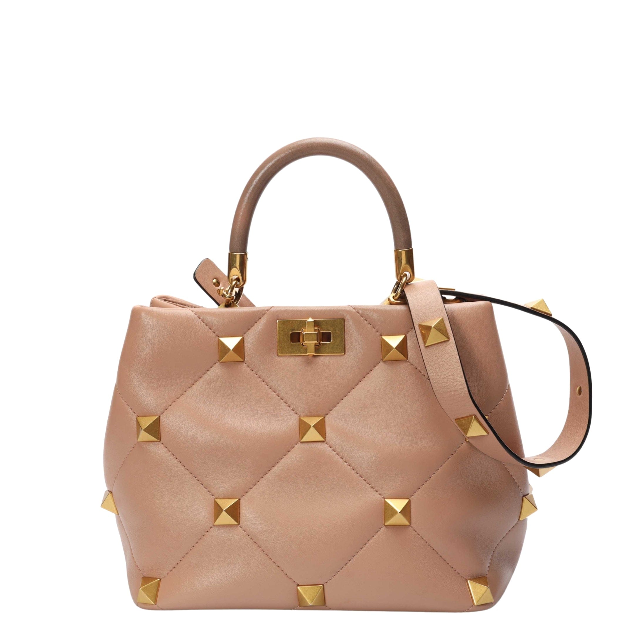 Valentino Roman Stud Dusty Pink Quilted Satchel