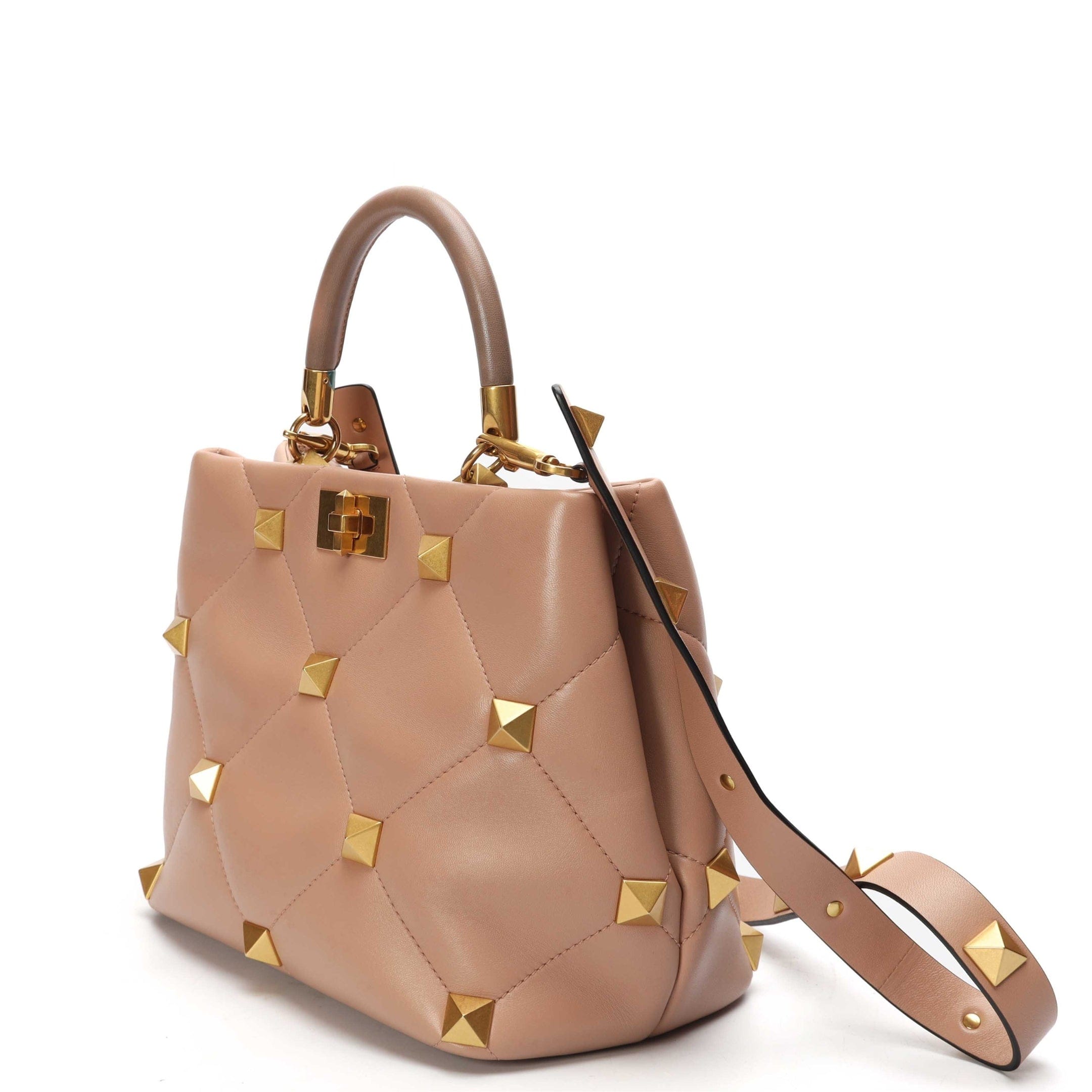 Valentino Roman Stud Dusty Pink Quilted Satchel