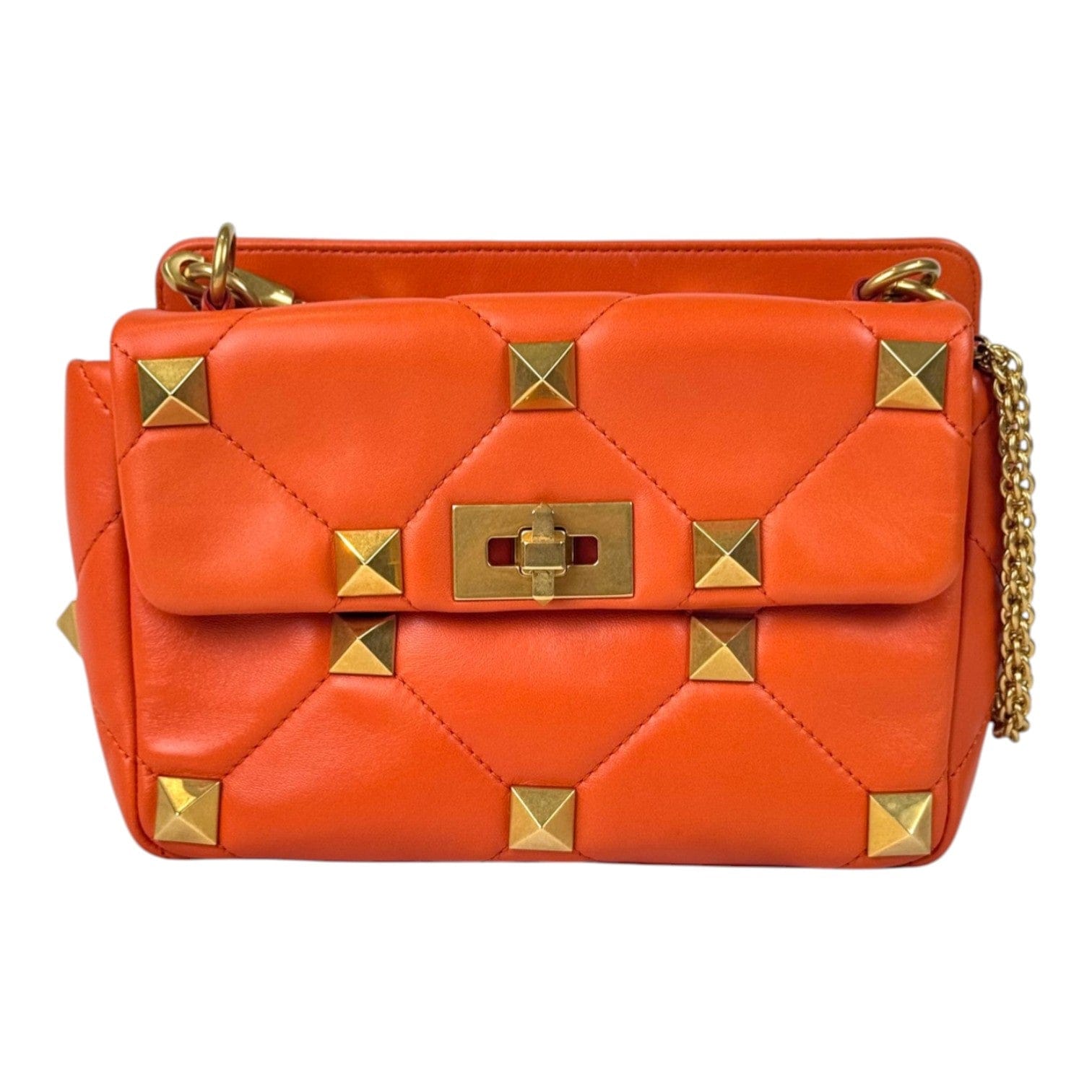 Valentino Orange Roman Stud Handle Chain Bag