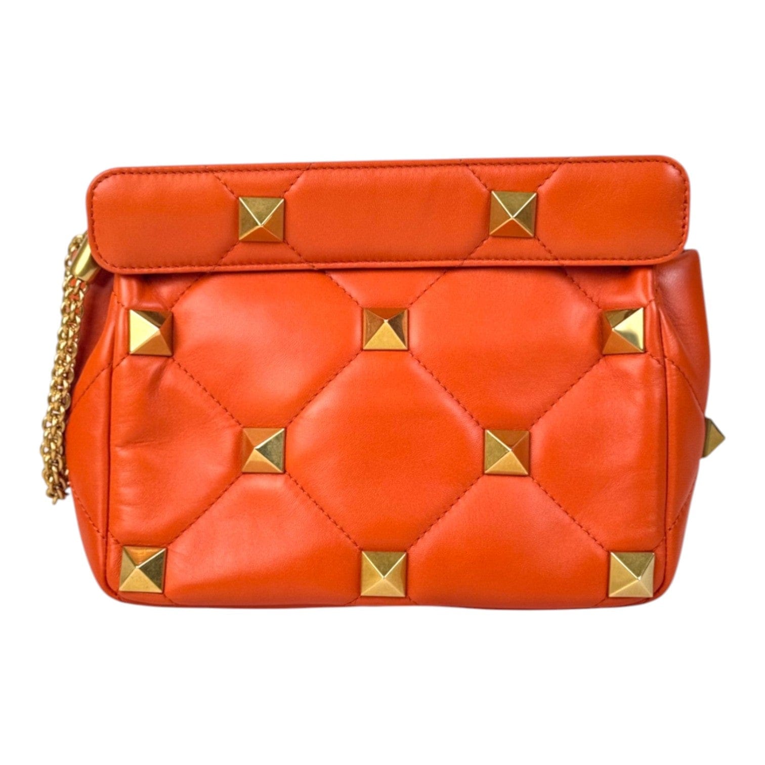 Valentino Orange Roman Stud Handle Chain Bag