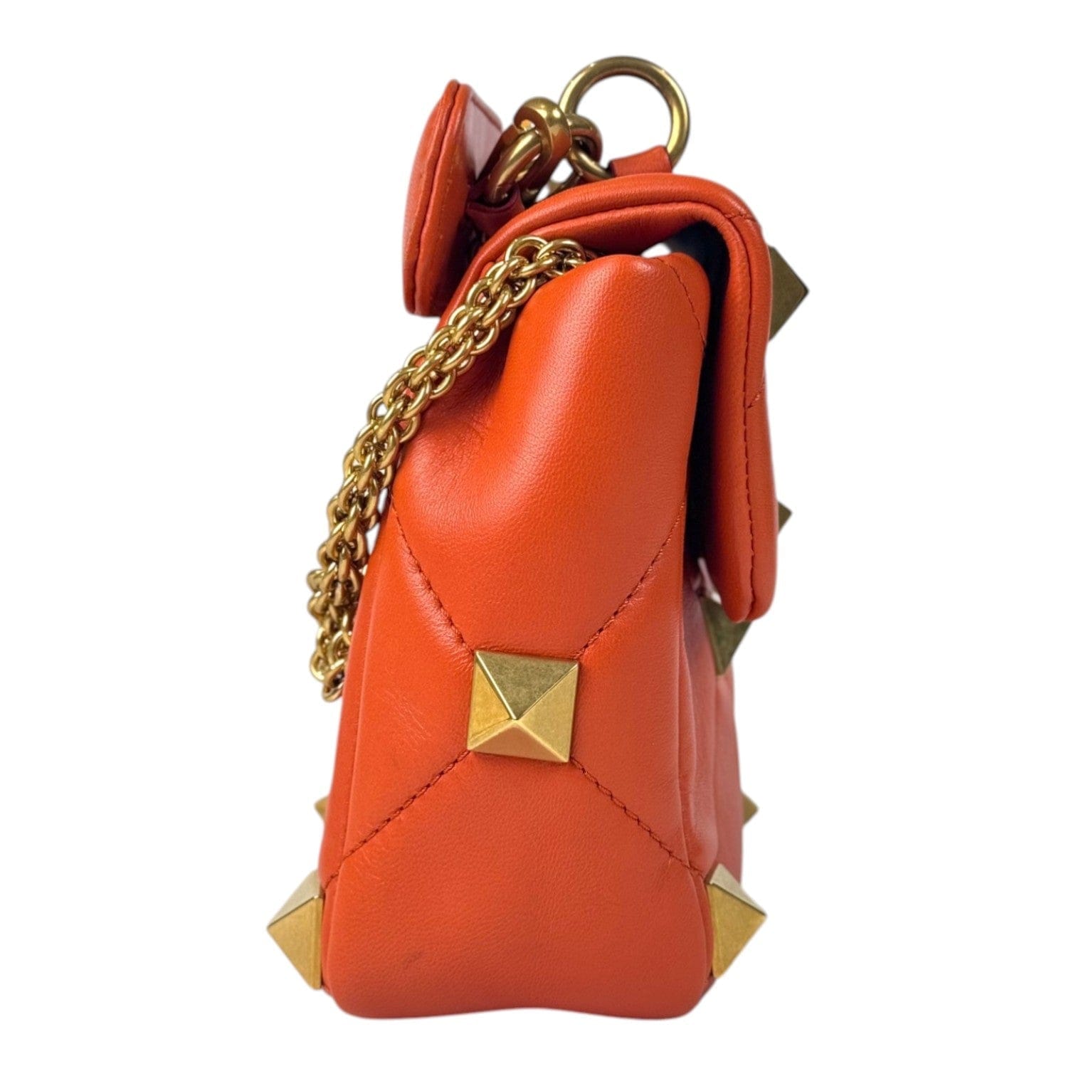 Valentino Orange Roman Stud Handle Chain Bag
