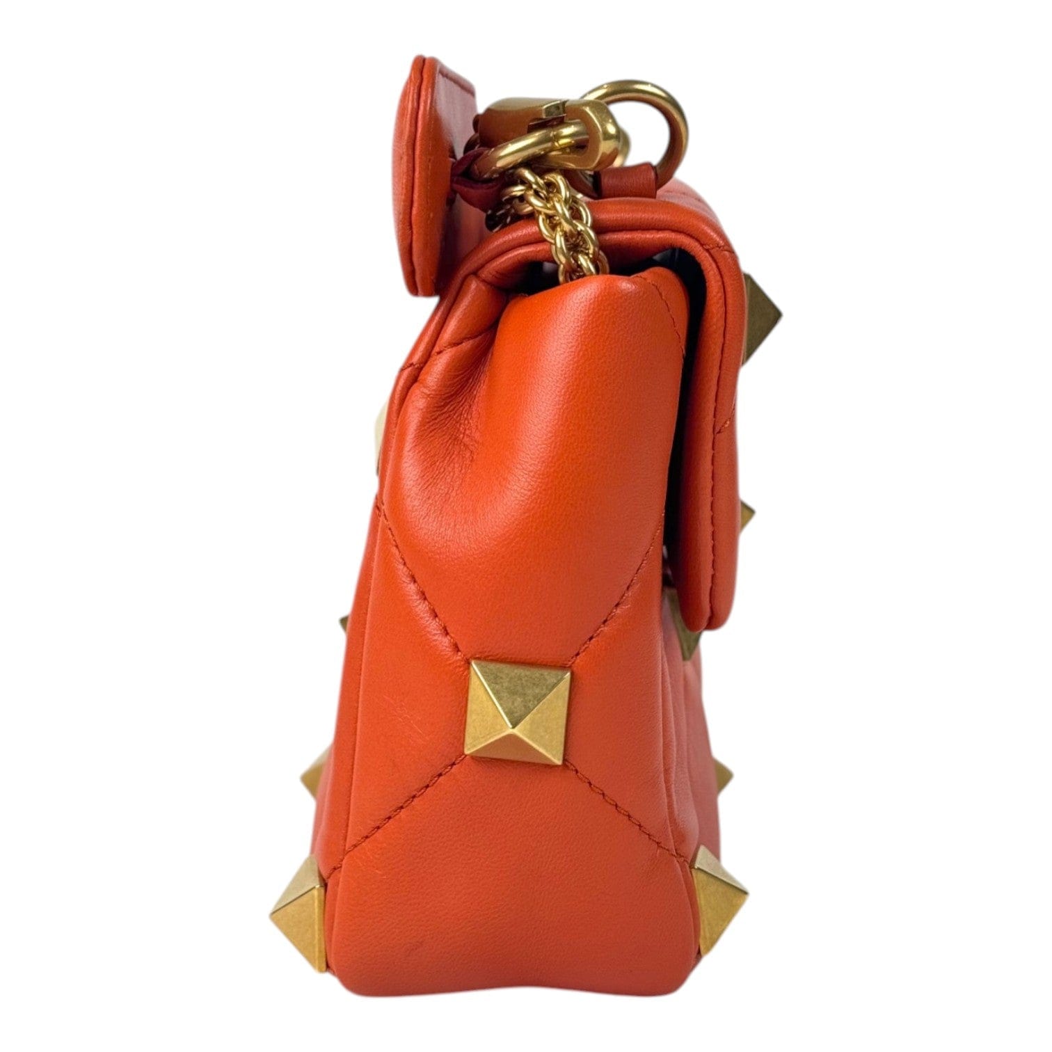 Valentino Orange Roman Stud Handle Chain Bag