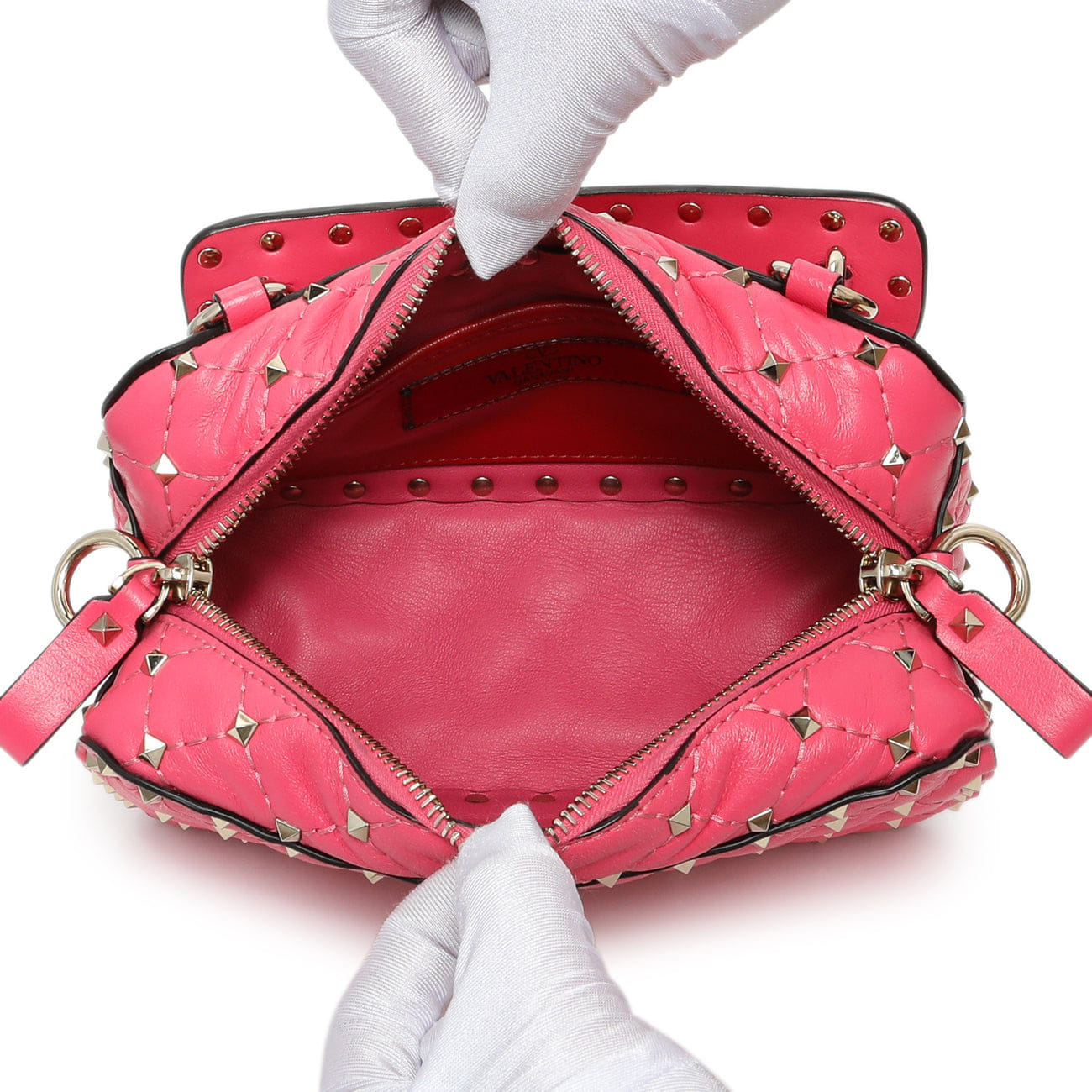 Valentino Pink Nappa Rockstud Spike Camera Bag