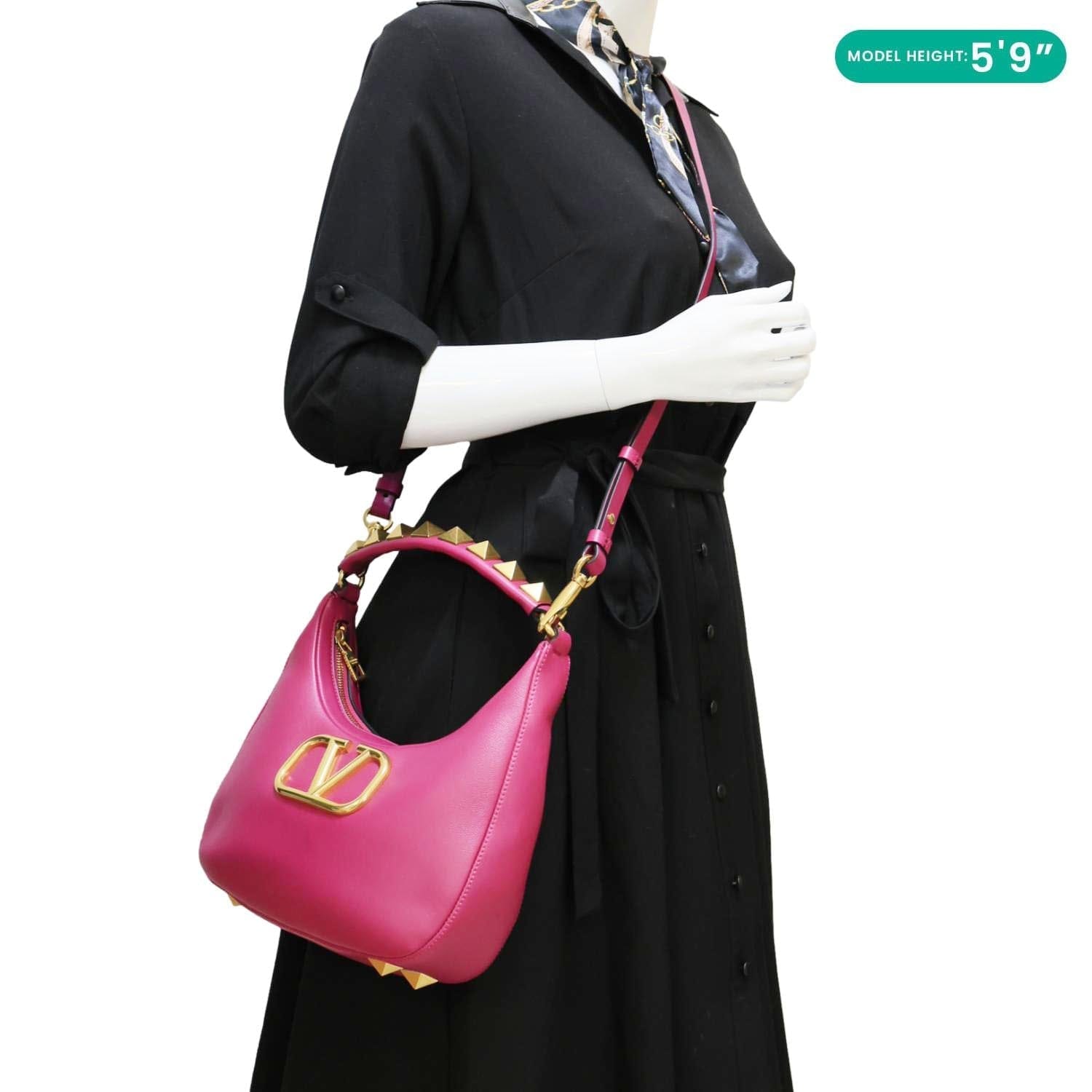 VALENTINO Garavani VLogo Stud Leather Hobo Bag Rose Pink