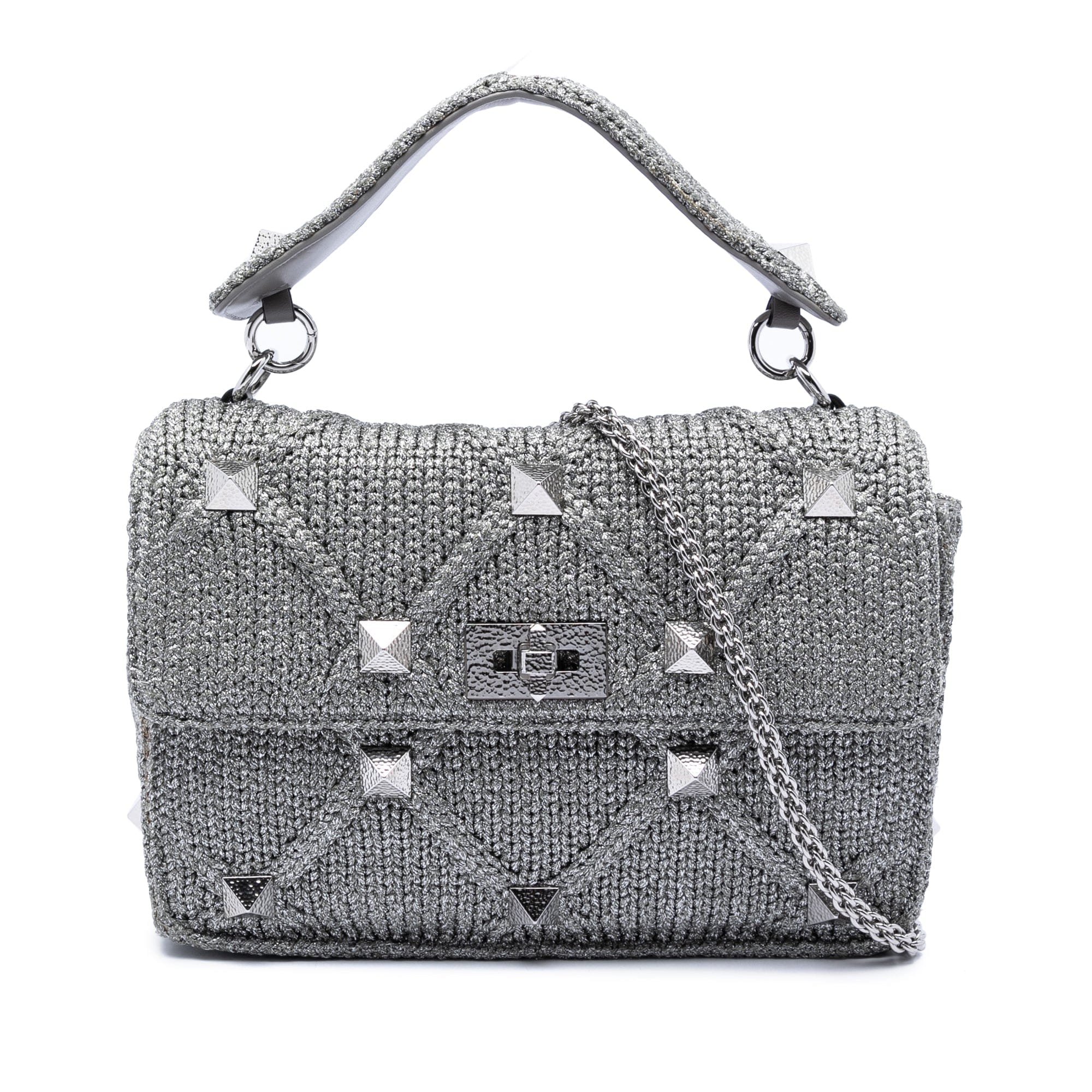 Valentino Large Metallic Knit Roman Stud Satchel
