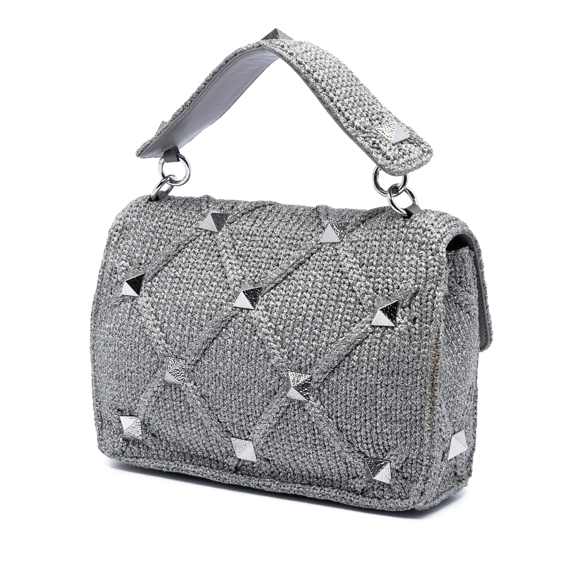 Valentino Large Metallic Knit Roman Stud Satchel