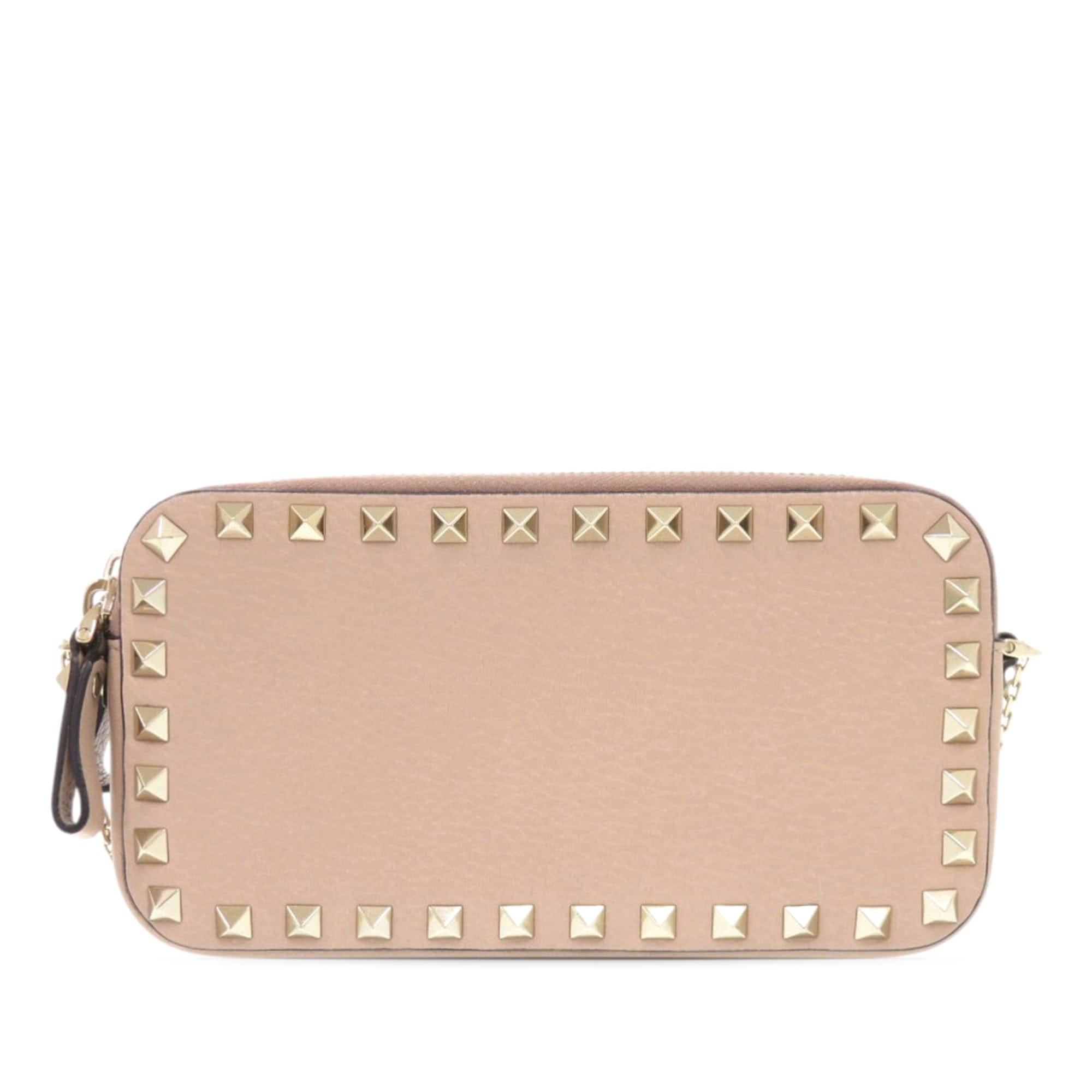 Valentino Pebbled Calfskin Rockstud Double Zip Chain Pouch