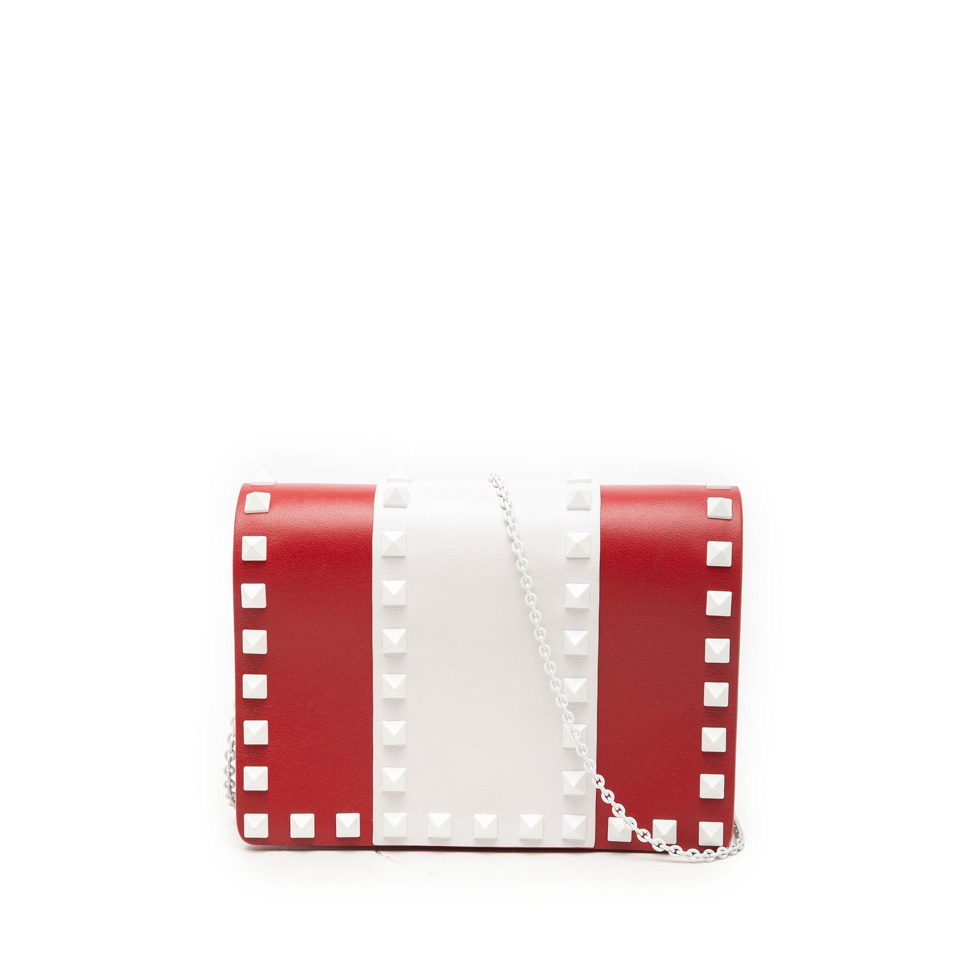 Valentino Leather Colorblock Rockstud Wallet On Chain