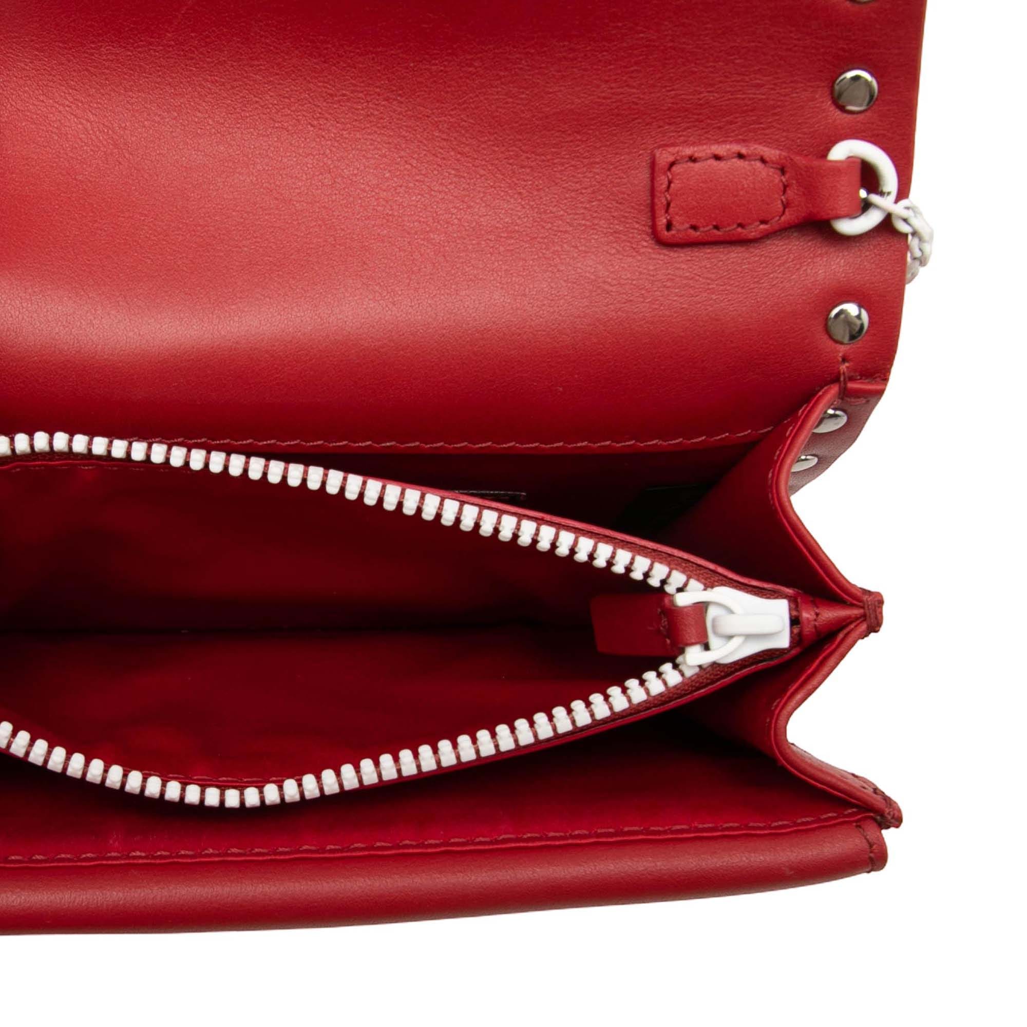 Valentino Leather Colorblock Rockstud Wallet On Chain