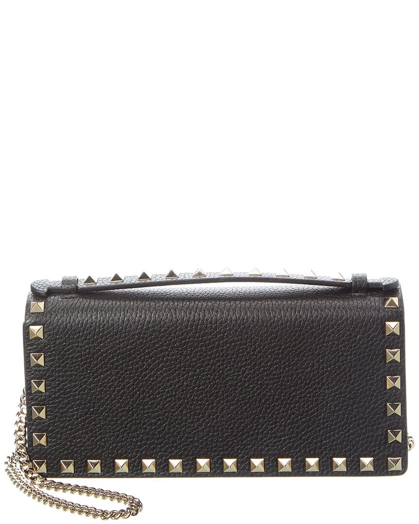 Valentino Rockstud Grainy Leather Wallet On Chain