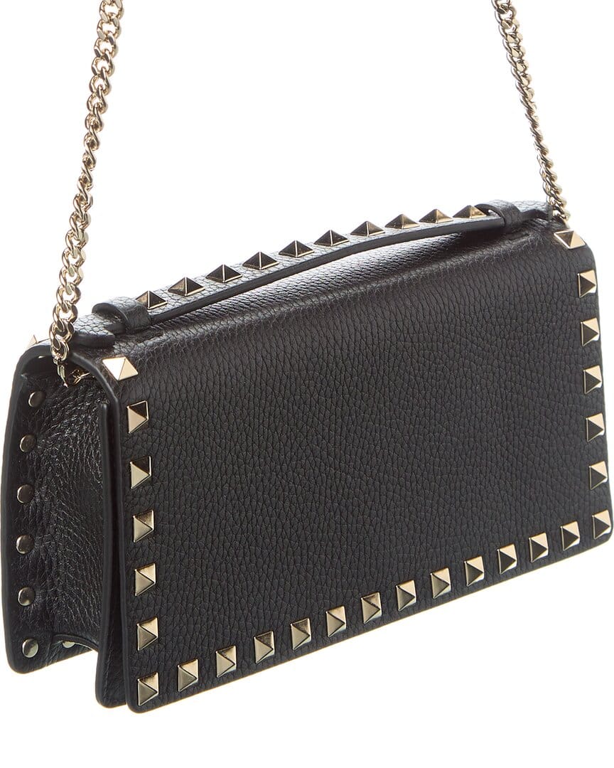 Valentino Rockstud Grainy Leather Wallet On Chain