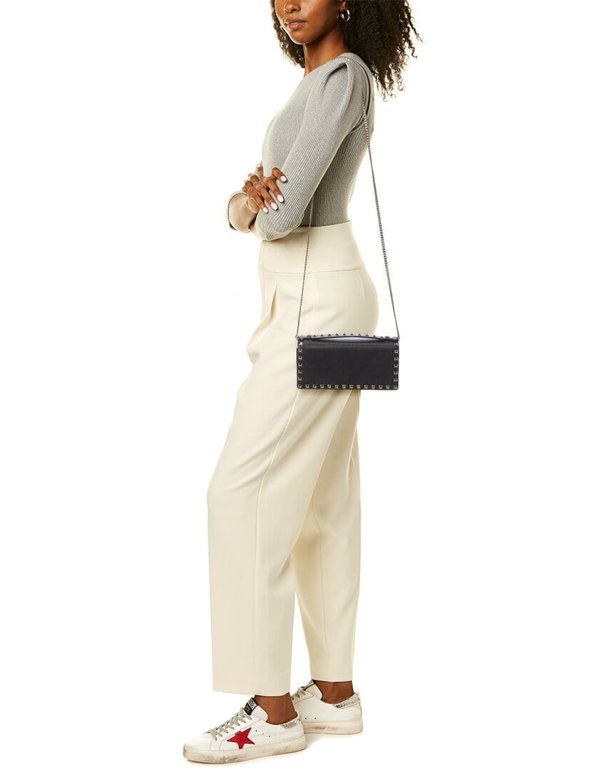 Valentino Rockstud Grainy Leather Wallet On Chain