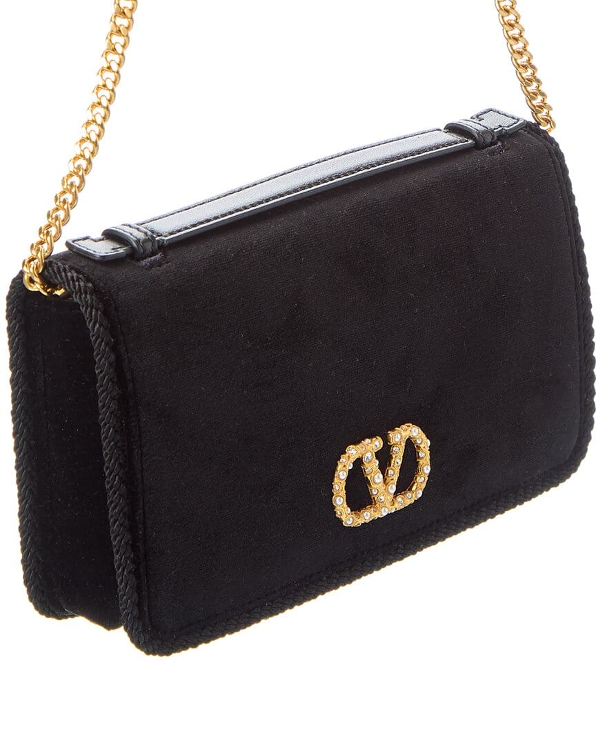 Valentino Vlogo Signature Velvet Wallet On Chain