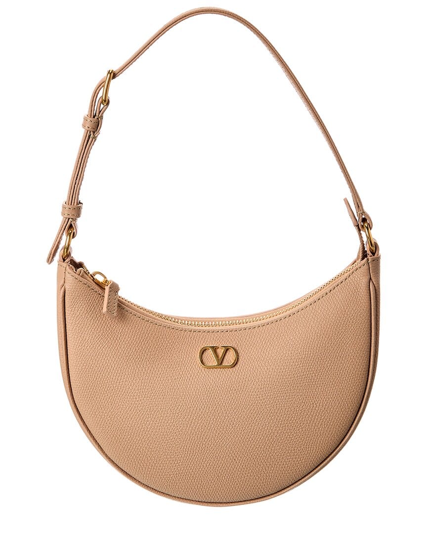 Valentino Vlogo Signature Mini Leather Hobo Bag, Brown