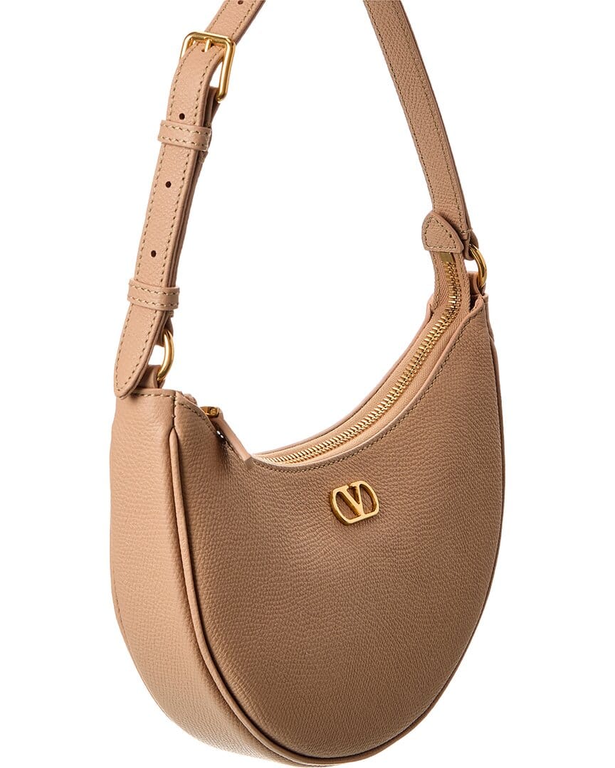 Valentino Vlogo Signature Mini Leather Hobo Bag, Brown