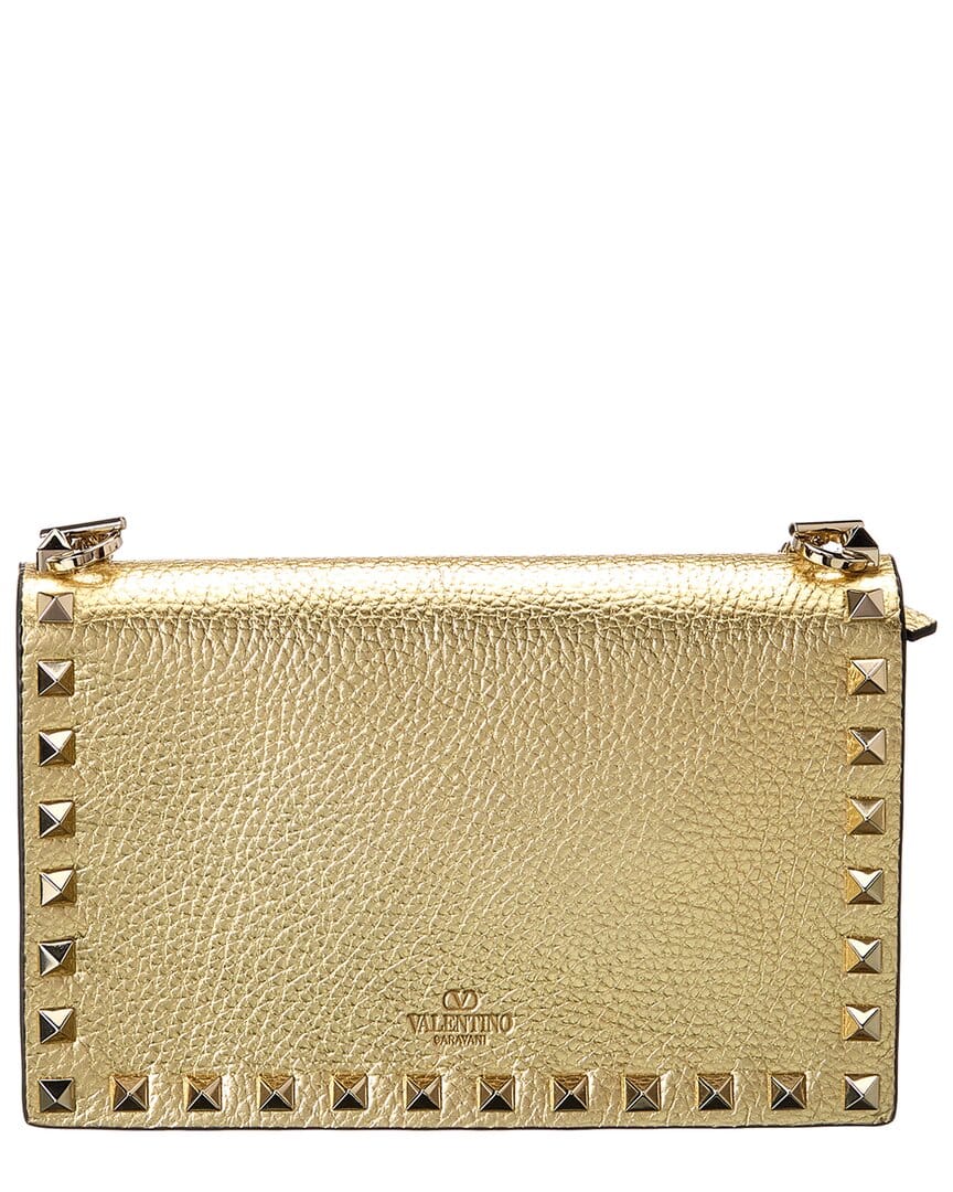 Valentino Rockstud Mini Leather Wallet On Chain, Gold