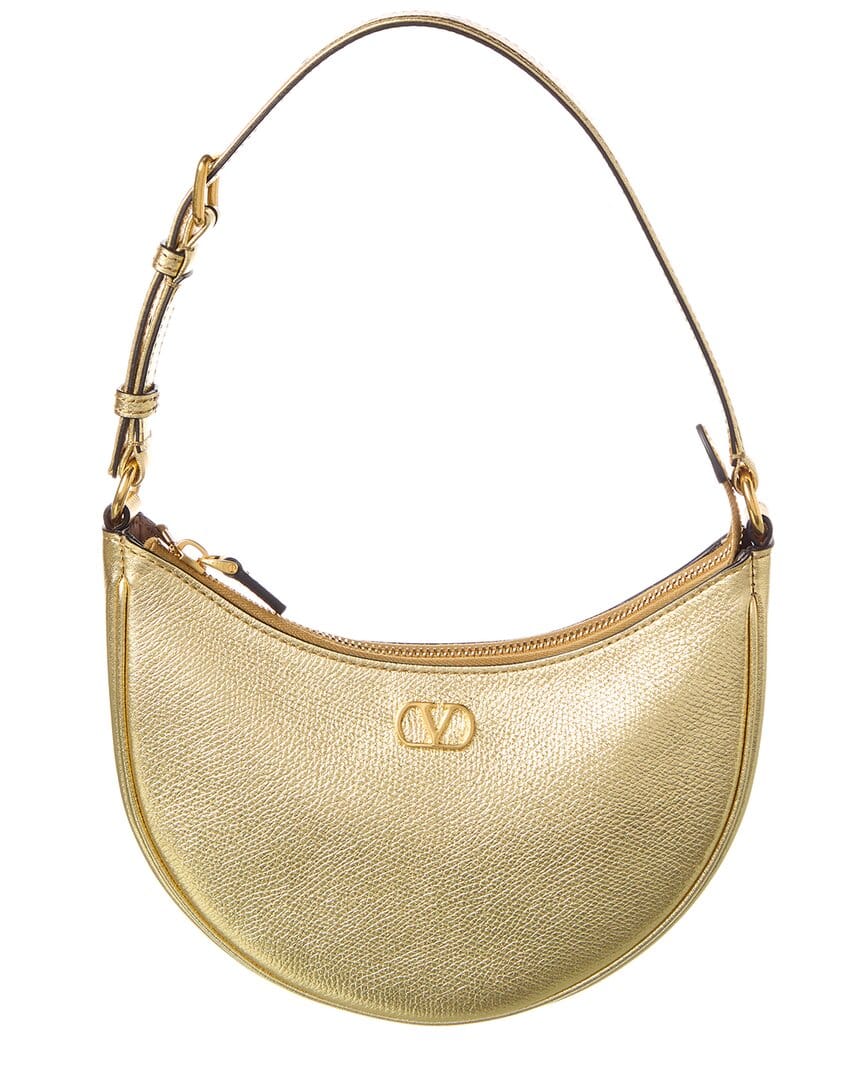 Valentino Vlogo Signature Mini Leather Hobo Bag, Gold