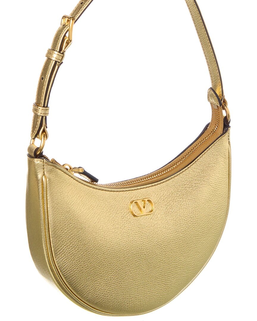 Valentino Vlogo Signature Mini Leather Hobo Bag, Gold