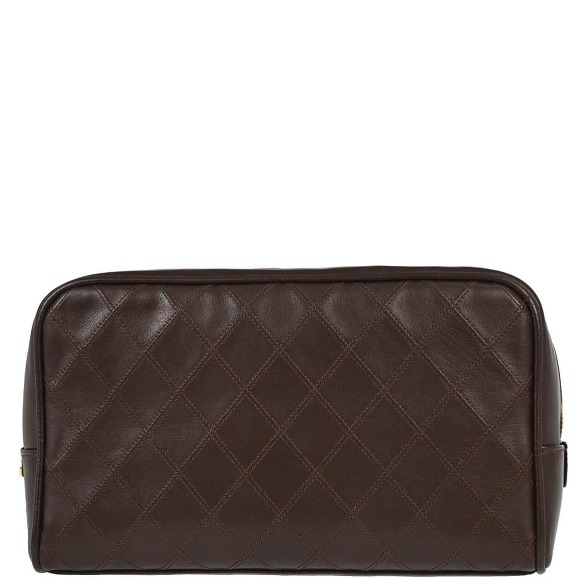 Chanel 1989 - 1991 Brown Lambskin Bicolore Pouch Clutch Bag