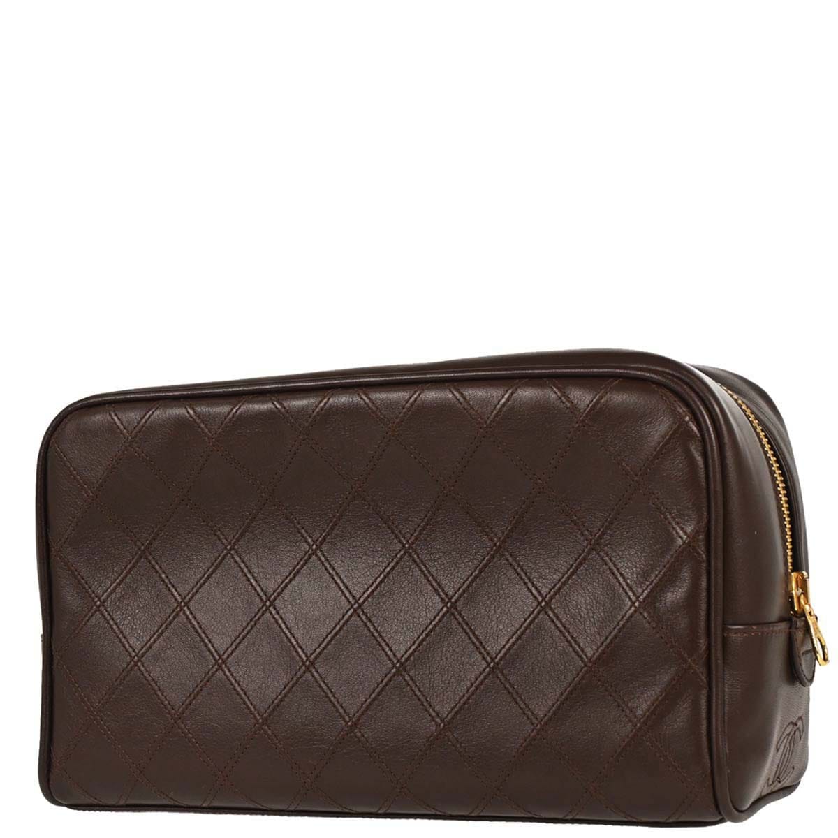 Chanel 1989 - 1991 Brown Lambskin Bicolore Pouch Clutch Bag