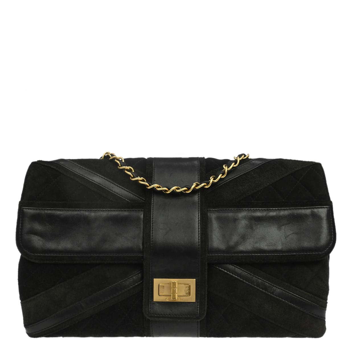 Chanel 2008 - 2009 Black Suede 2.55 Union Jack Jumbo Flap Bag