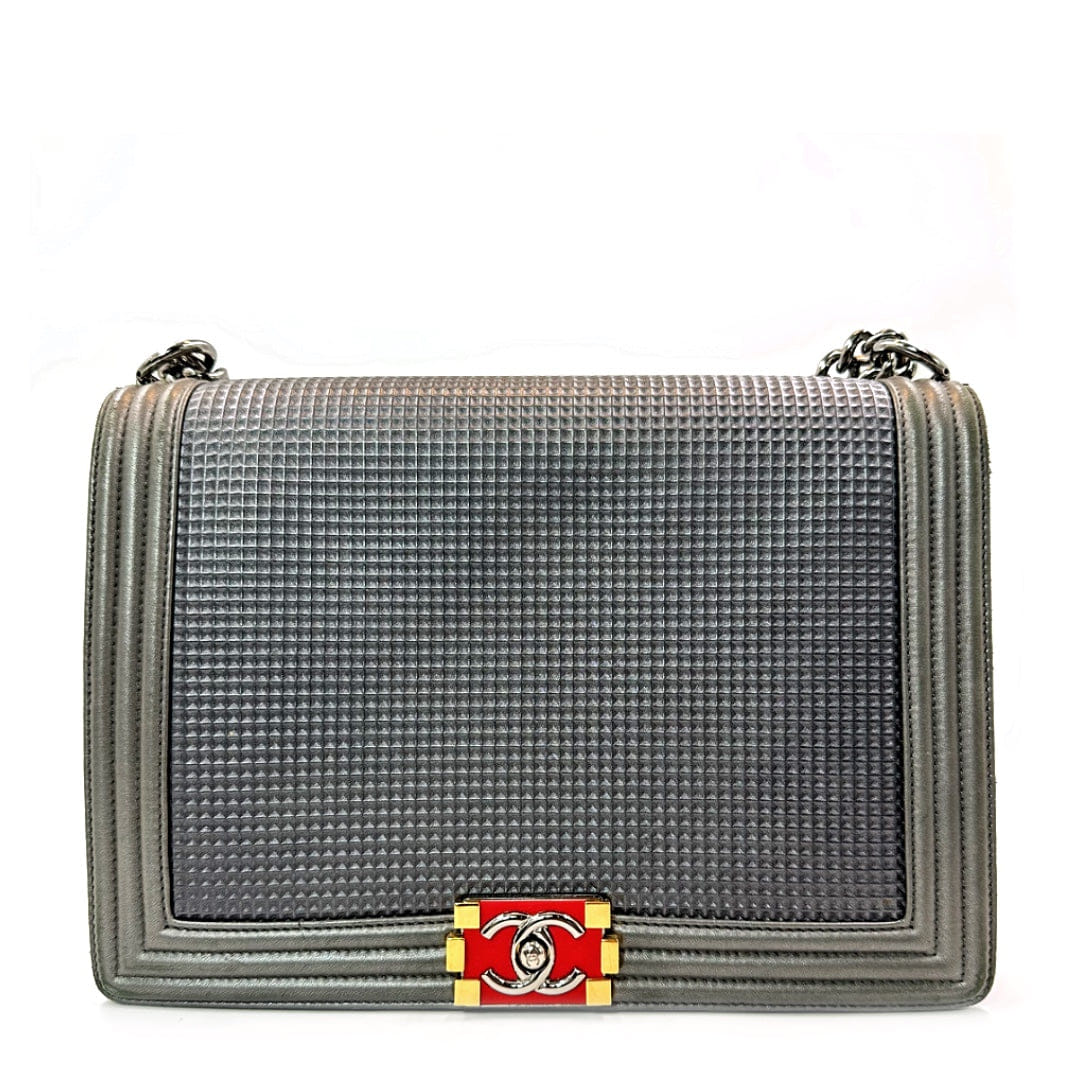 Chanel Large Boy Flap Bag in Grey Cube - Embossed Leather