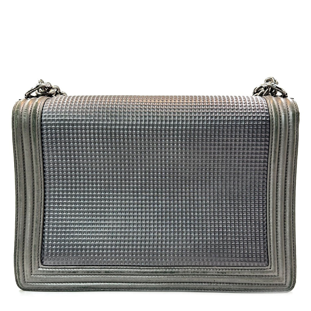 Chanel Large Boy Flap Bag in Grey Cube - Embossed Leather
